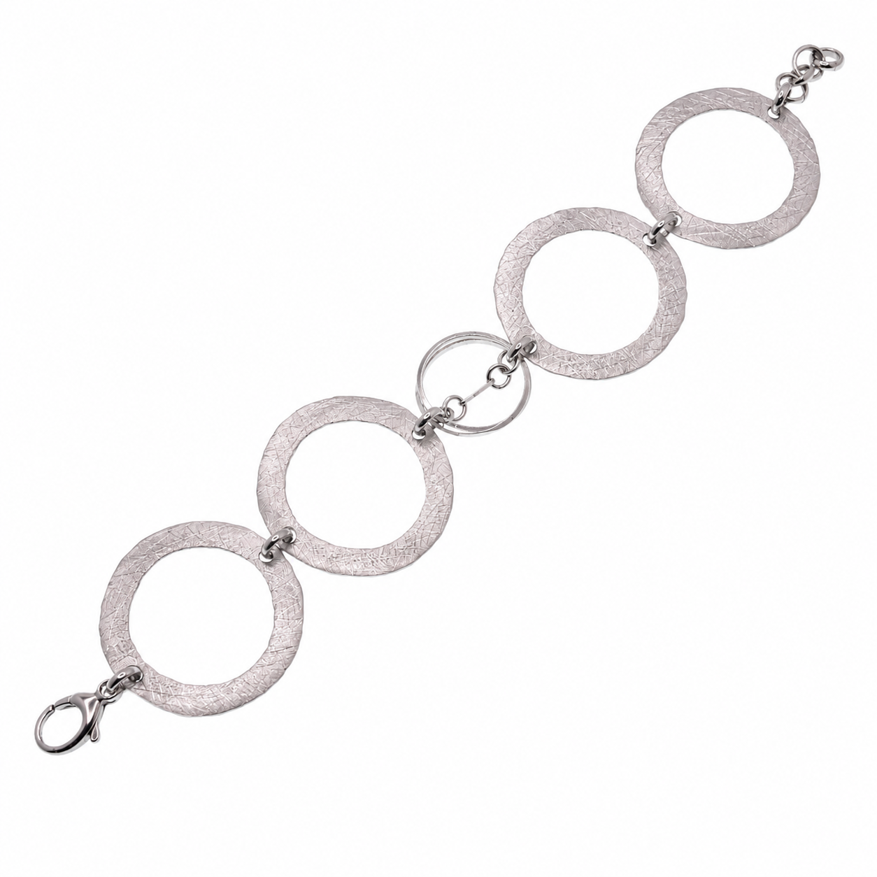 Clearance - Rhodium Plated 925 Silver Chunky Hammered Round Bracelet - SPB00037