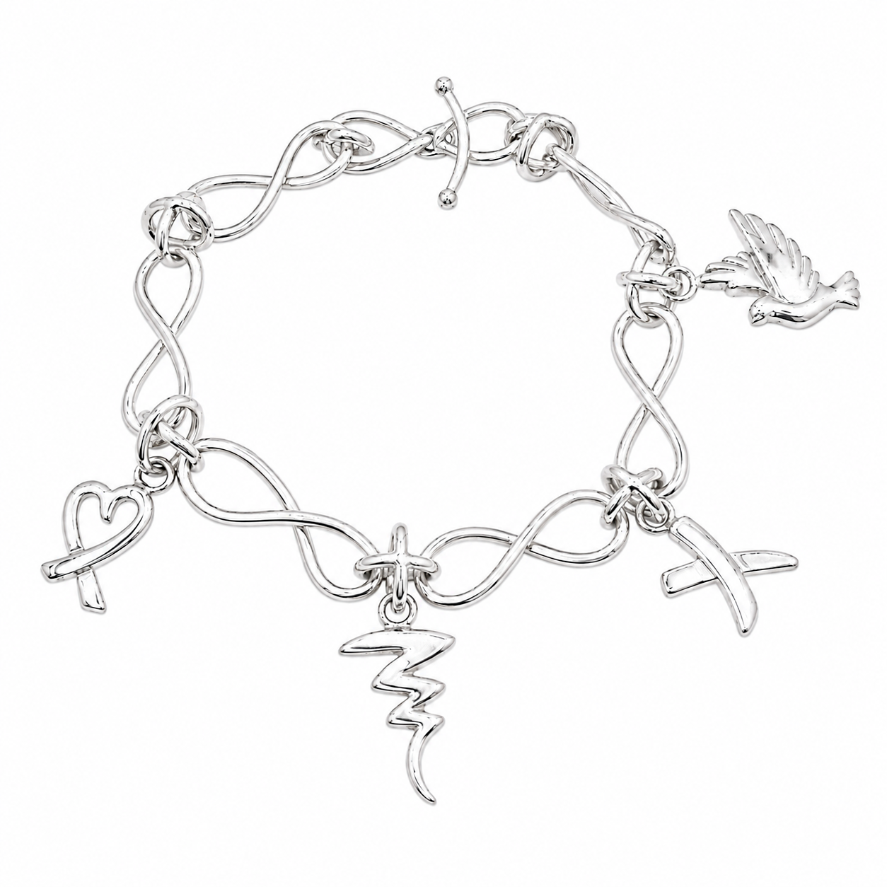 Clearance - Rhodium Plated 925 Sterling Silver Multi Charm Infinity Bracelet- SPB00038
