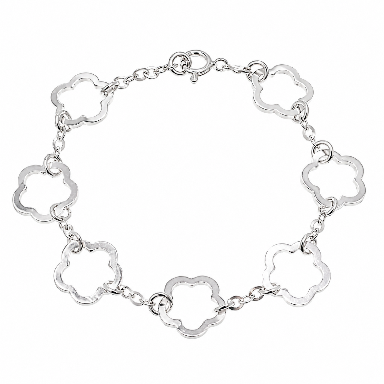 Clearance - 925 Sterling Silver High Polish Flower Cut Out Link Bracelet- SPB00039