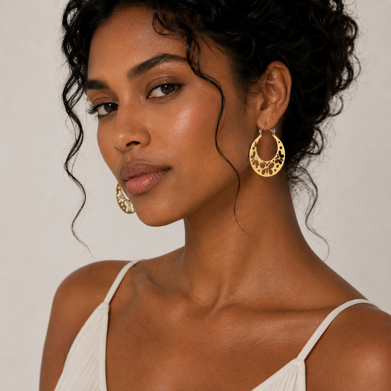 Clearance - Silver Matte Finish & Gold Plated Butterfly Hoop Earrings - SPE00005