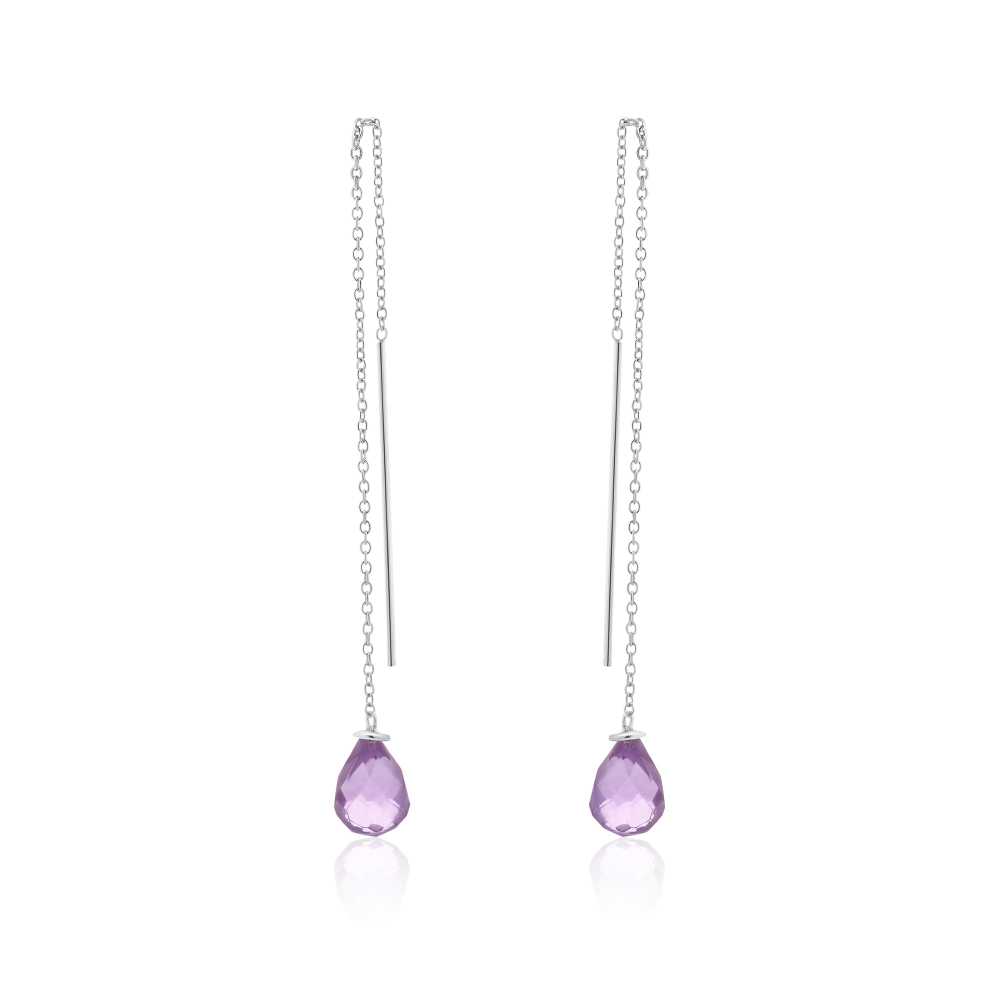 Rhodium Plated 925 Sterling Silver Threaded CZ Tear Drop Earrings- SPE00013