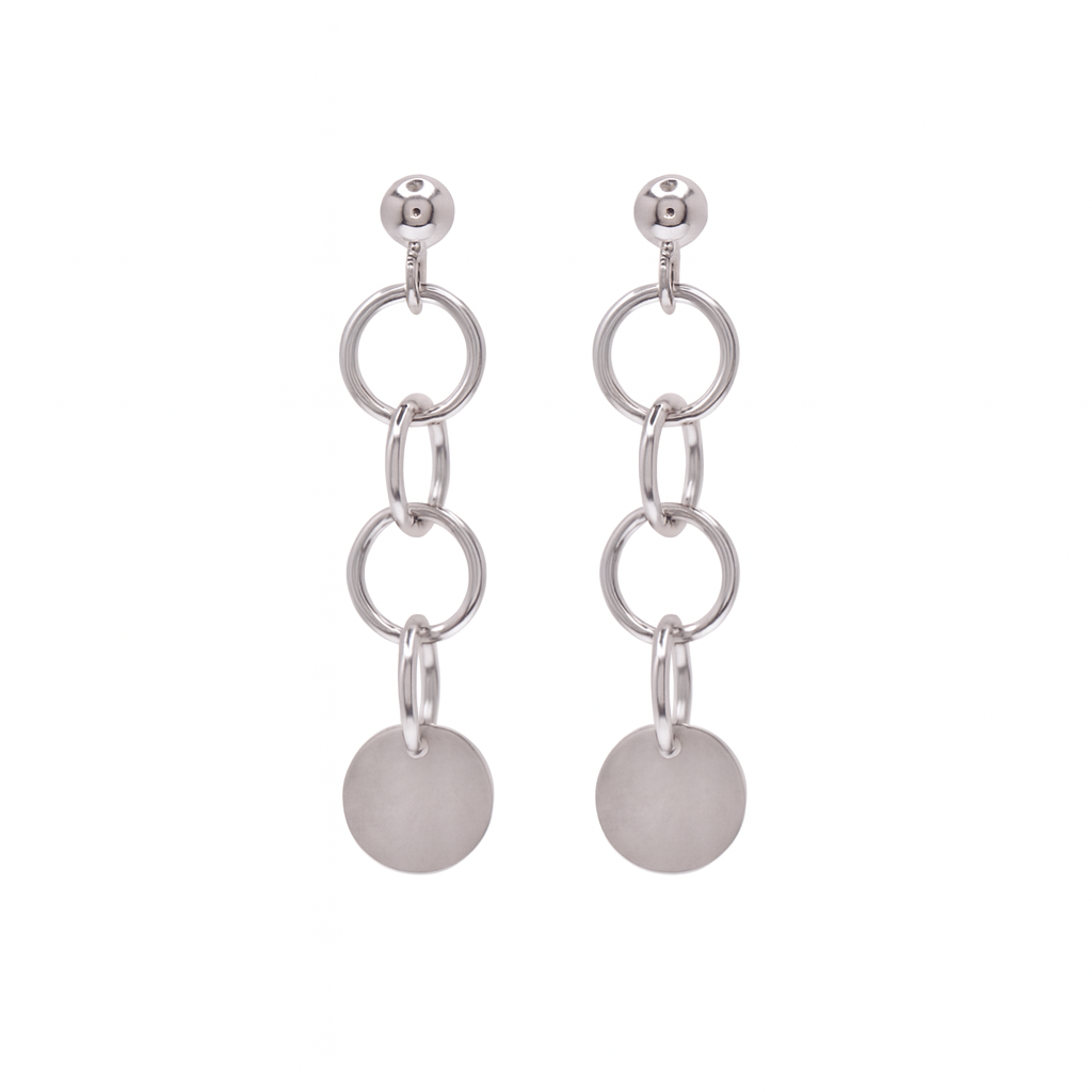 Rhodium Plated 925 Sterling Silver Multi Ring & Disc Post Earrings- SPE00016