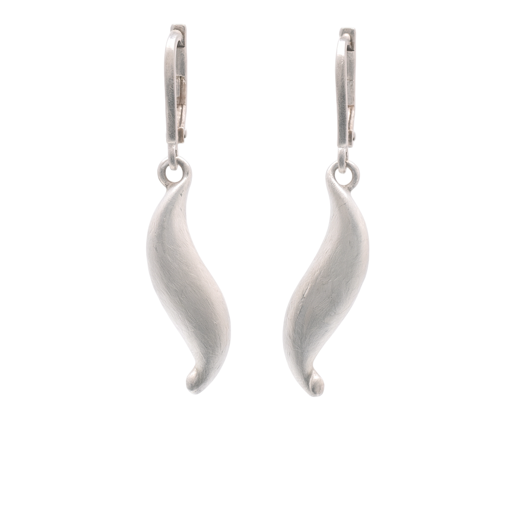 Clearance - Silver Two Tone Matte Finish Dangling Twisted Almond Shape Earrings - SPE00020