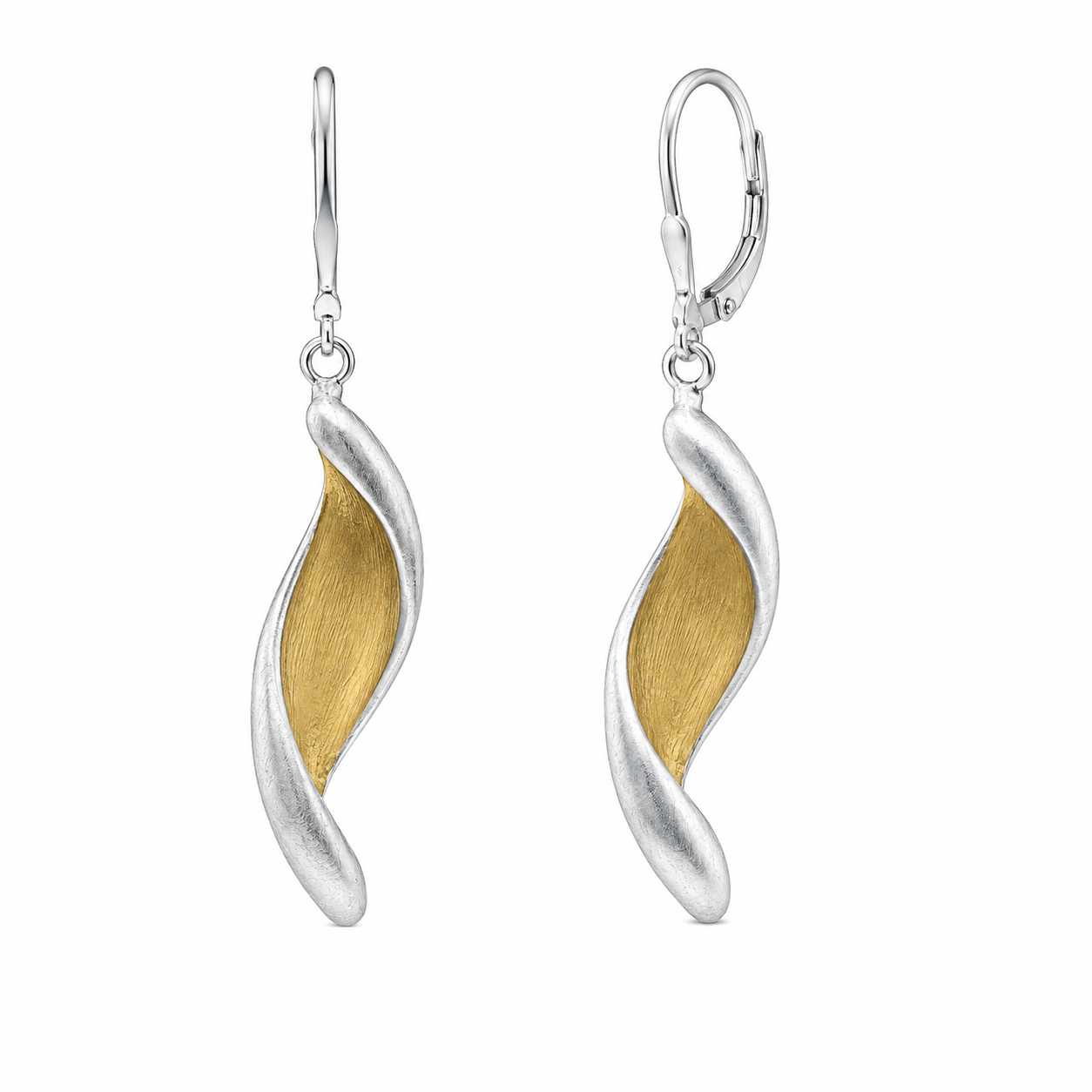 Silver 925 Two Tone Matte Finish Dangling Twisted Almond Shape Earrings - SPE00020 | Silver Palace Inc.