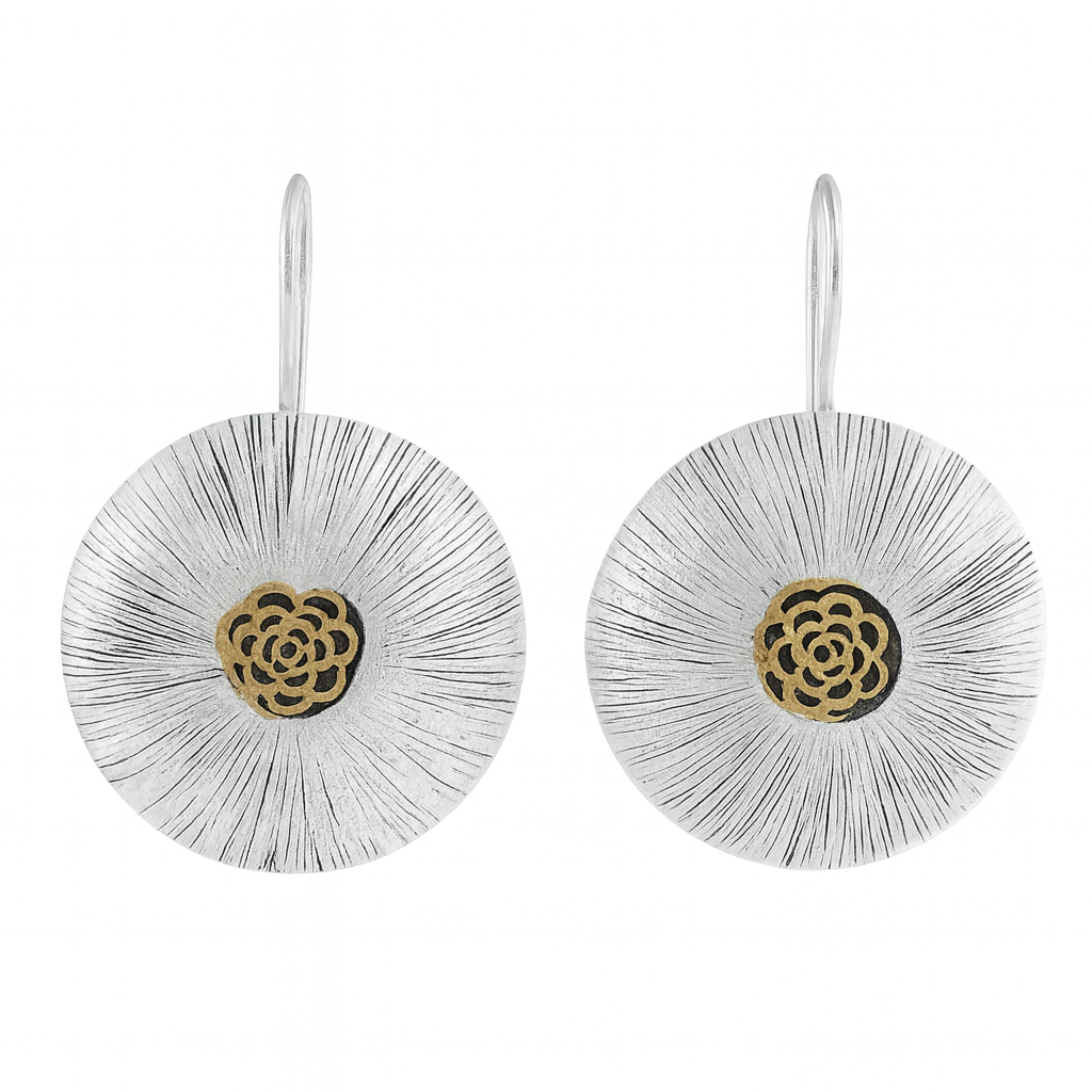 Clearance - Silver Two Tone Matte Finish Large Stamped Disc Earrings - SPE00022