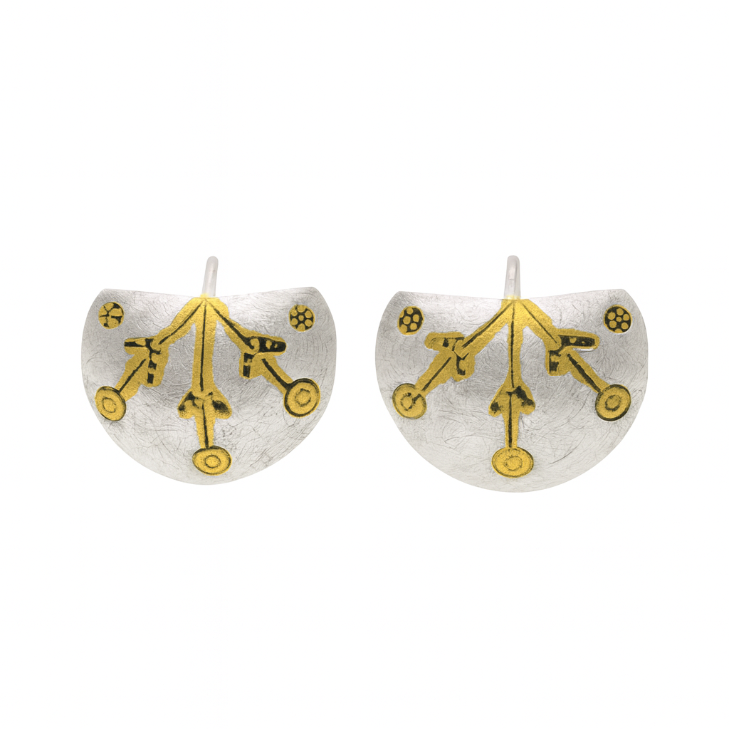 Clearance - 925 Silver Two Tone Oxidized Matte Artisanal Button Earrings - SPE00024