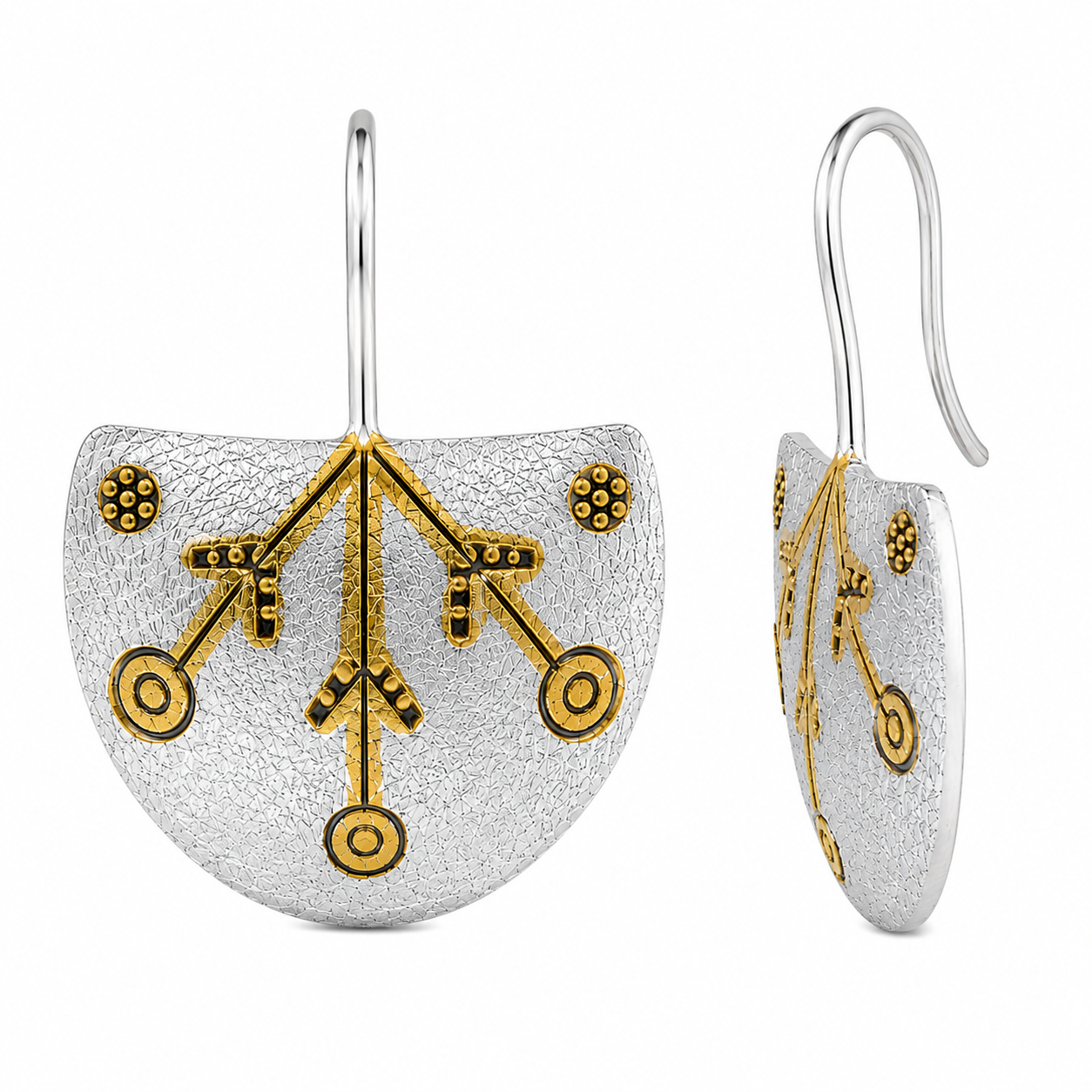 Silver 925 Two Tone Oxidized Matte Artisanal Button Earrings - SPE00024 | Silver Palace Inc.