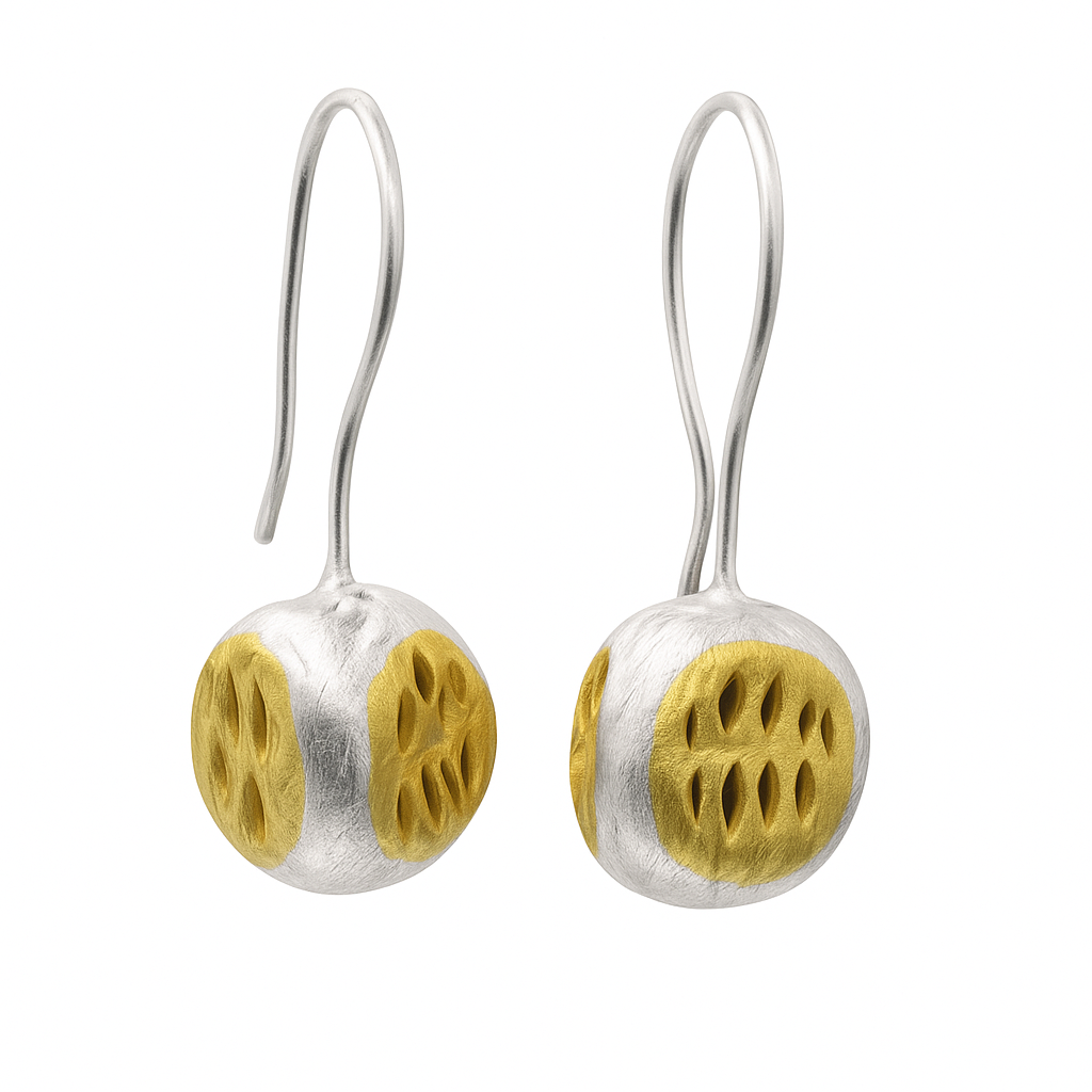 Clearance - 925 Silver Two Tone Matte Finish Artisanal Ball Earrings - SPE00025