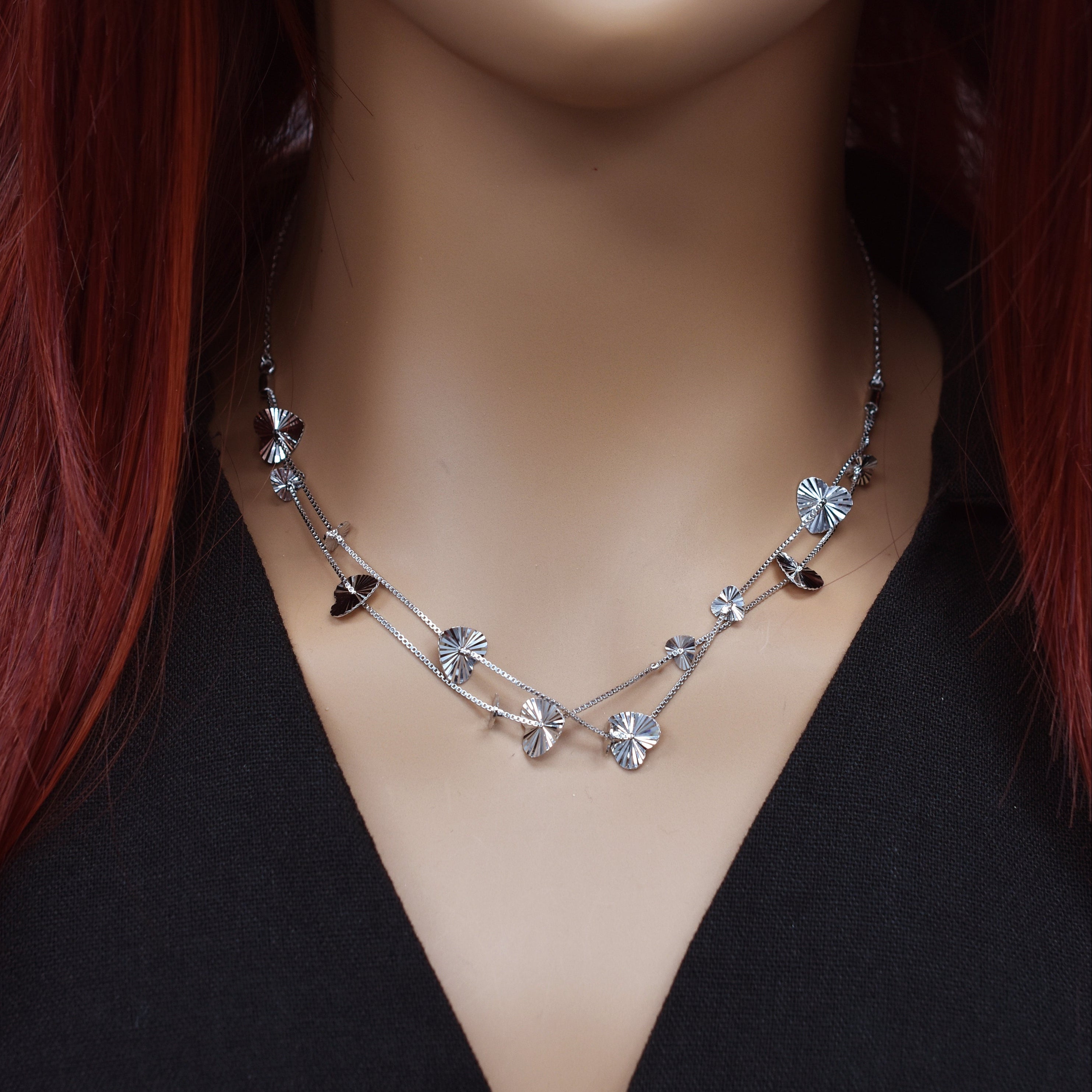 Silver Rhodium Plated DC Multi Heart Necklace - SPN00036