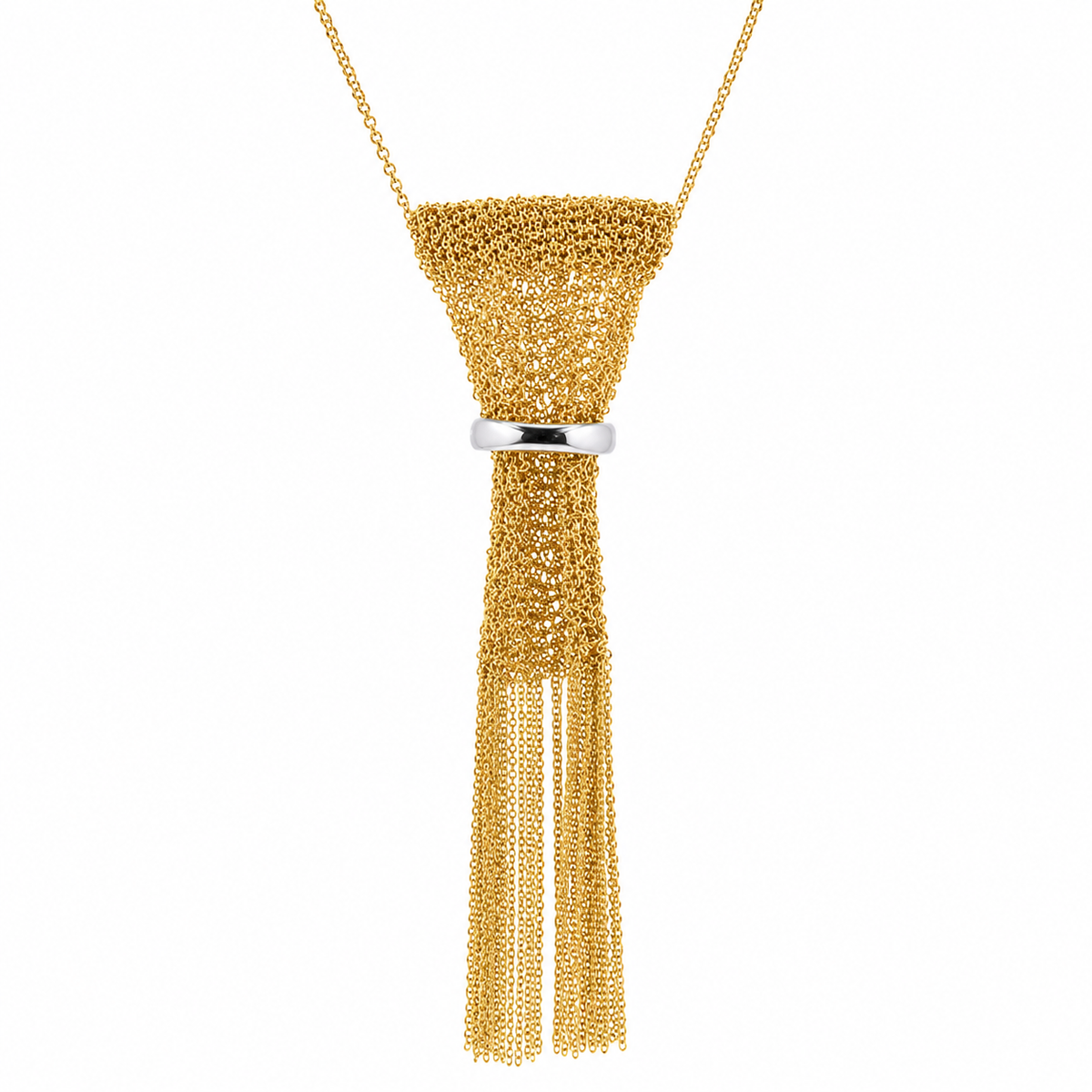 Plated 925 Sterling Silver Italian Thick Multi Strand Mesh Tassel Necklace - SPN00043 | Silver Palace Inc.