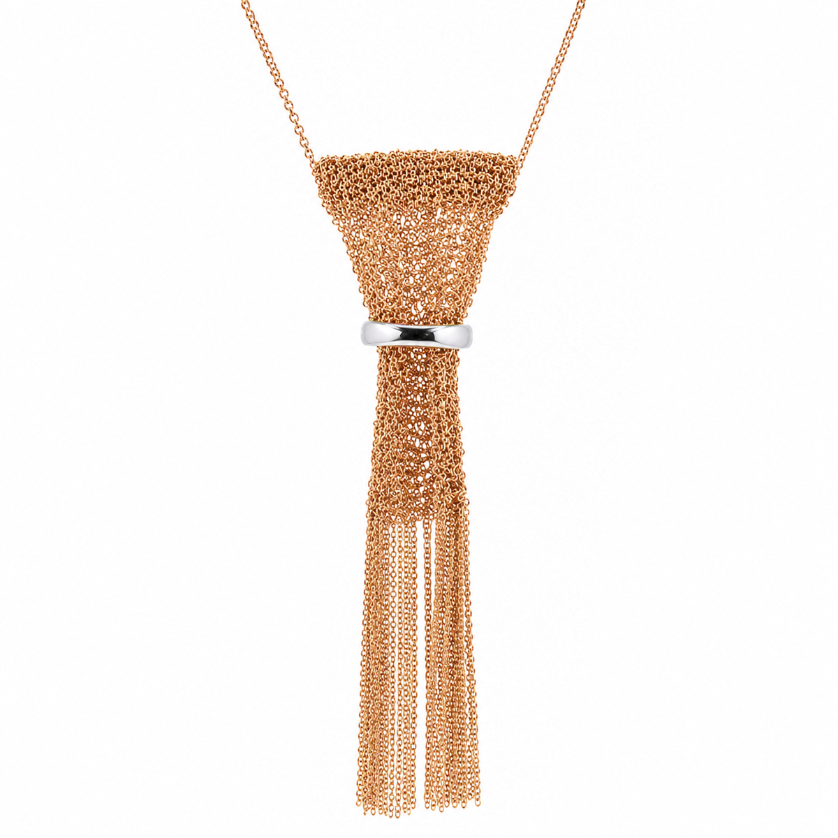 Plated 925 Sterling Silver Italian Thick Multi Strand Mesh Tassel Necklace - SPN00043 | Silver Palace Inc.