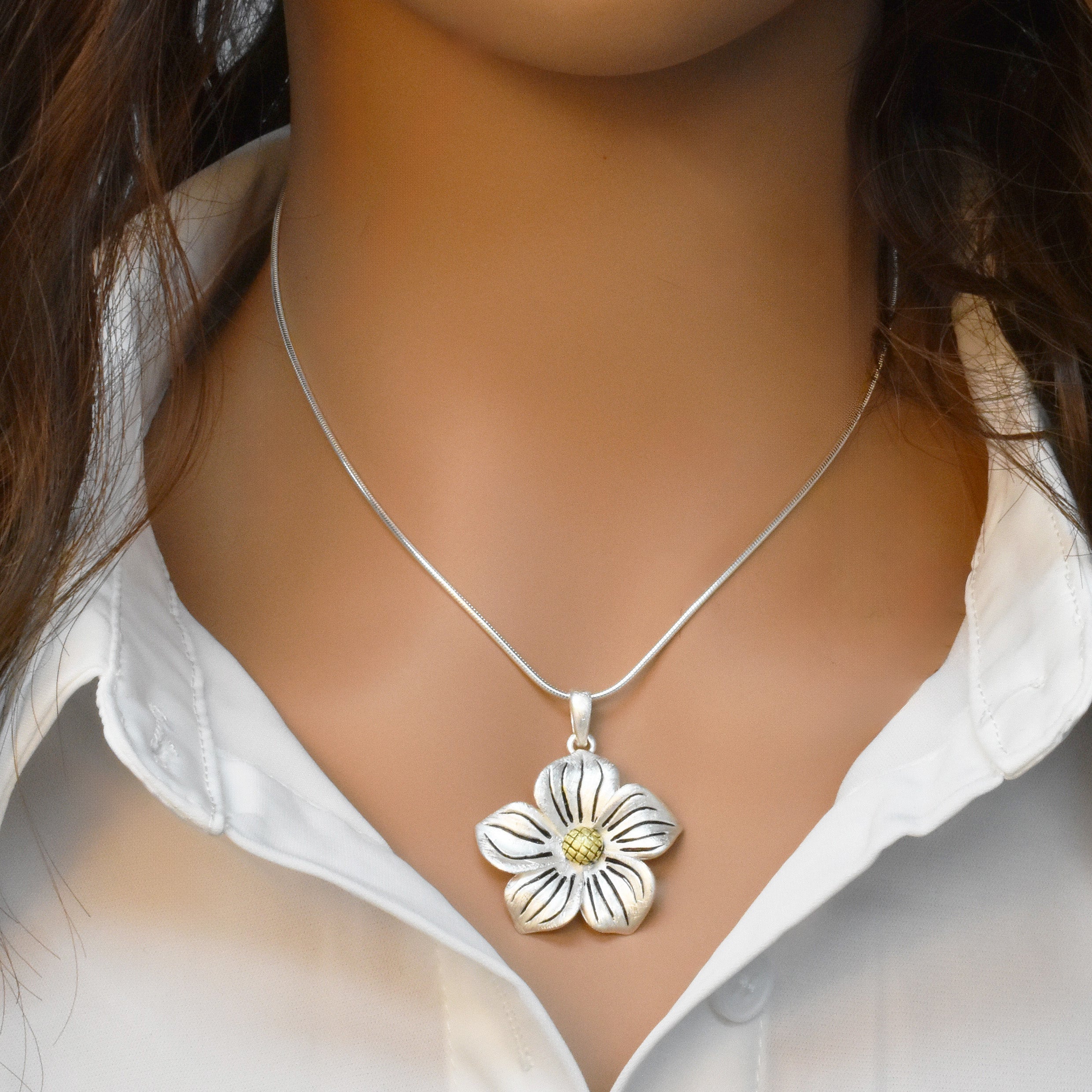 Clearance-Sterling Silver Matte Finish 2T Flower Pendant - SPP00017