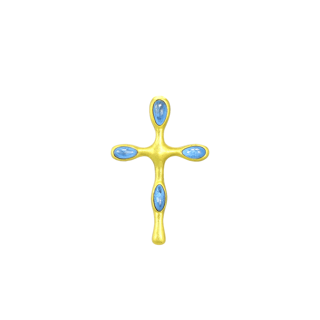 Clearance-Sterling Silver Matte Finish 2 Tone Turquoise Cross -SPP00035