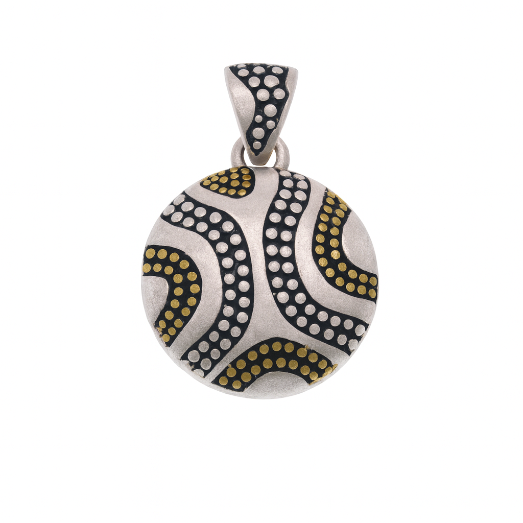 Clearance-Sterling Silver Three-Tone Beaded Dome Pendant - SPP00052