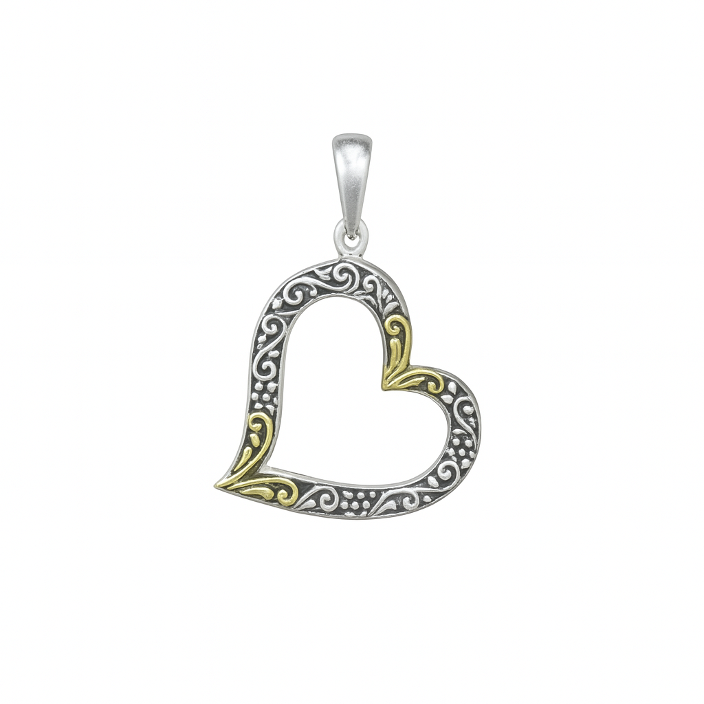 Clearance-Sterling Silver Two Tone Side Heart Pendant - SPP00054