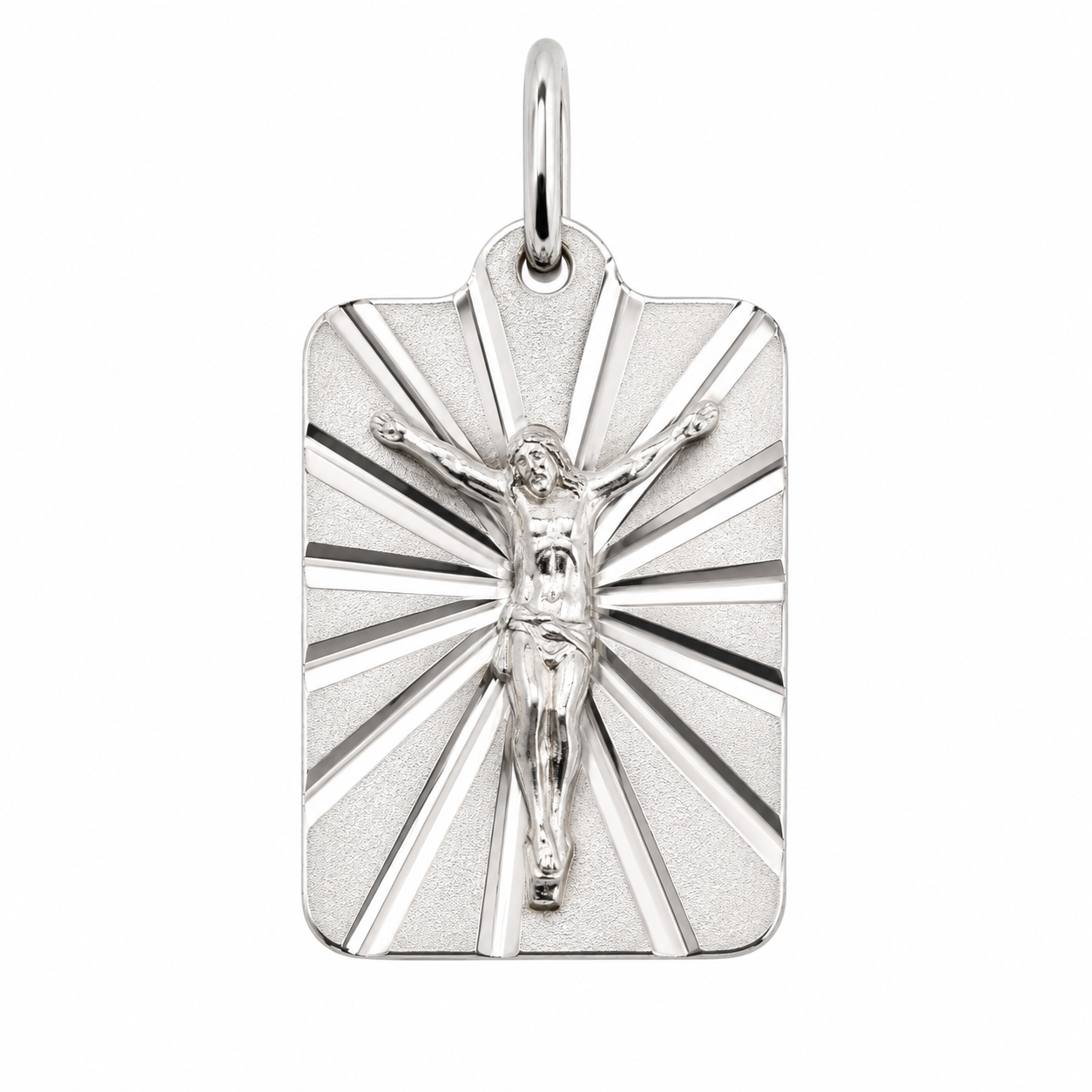 925 Silver Sunburst Crucifix Rectangle Pendant- SPP00088