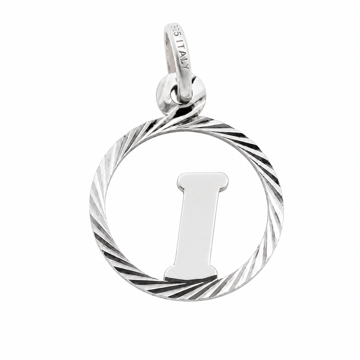 High polished 925 Silver Diamond Cut Circle Initial Charm Pendant-SPP00098