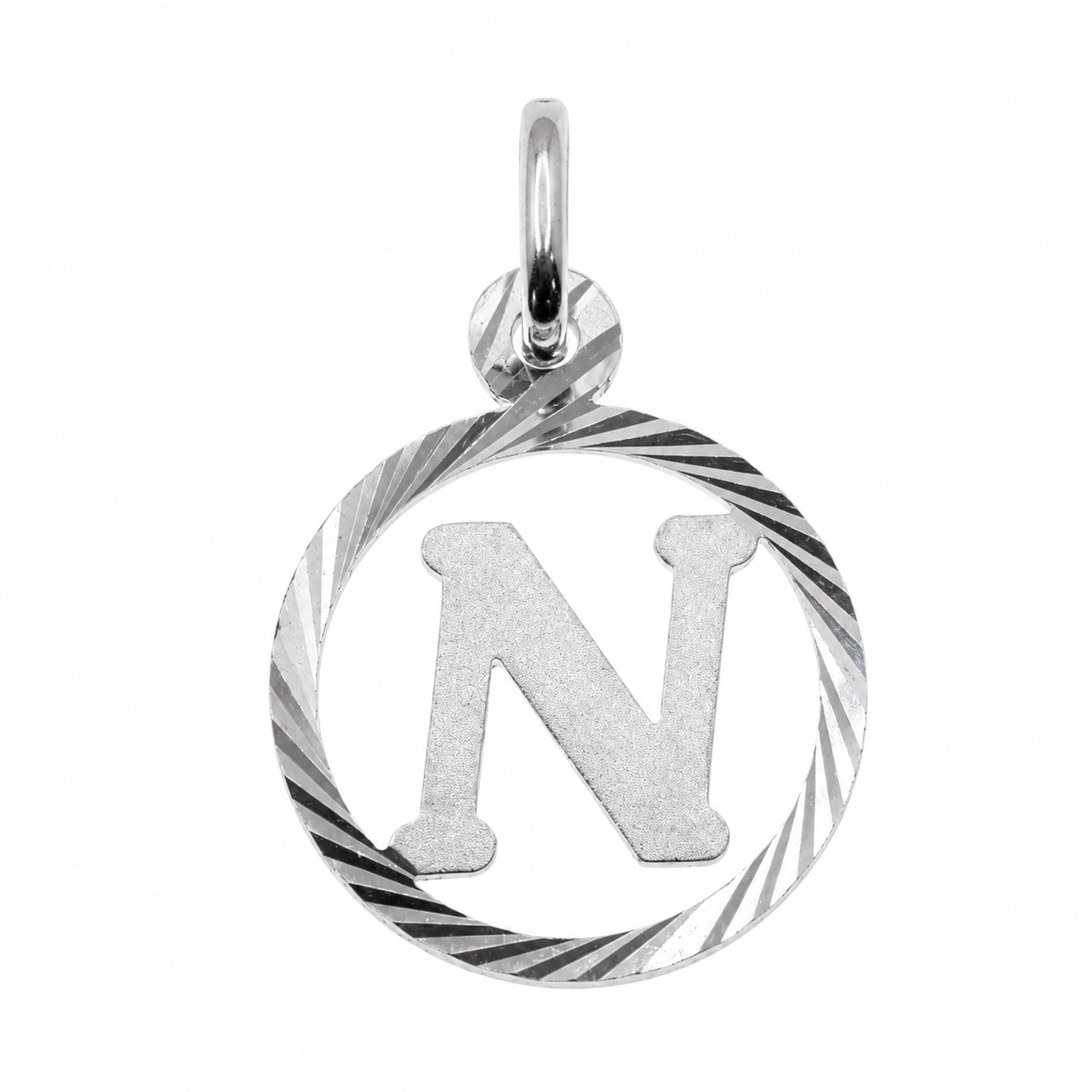 High polished 925 Silver Diamond Cut Circle Initial Charm Pendant-SPP00098