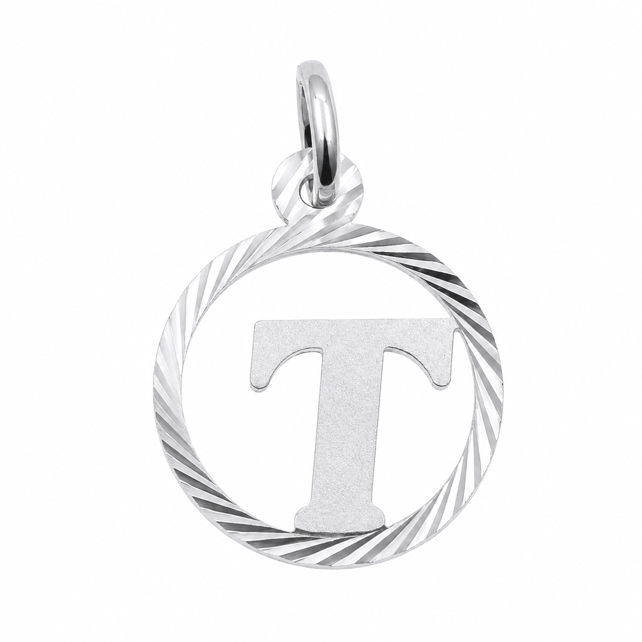 High polished 925 Silver Diamond Cut Circle Initial Charm Pendant-SPP00098