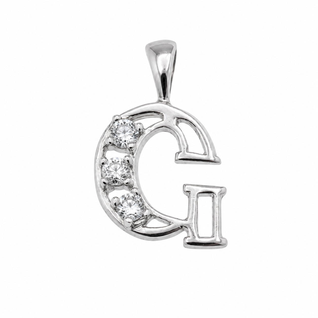 Rhodium Plated 925 Sterling Silver CZ Initial Charm Pendant-SPP00099