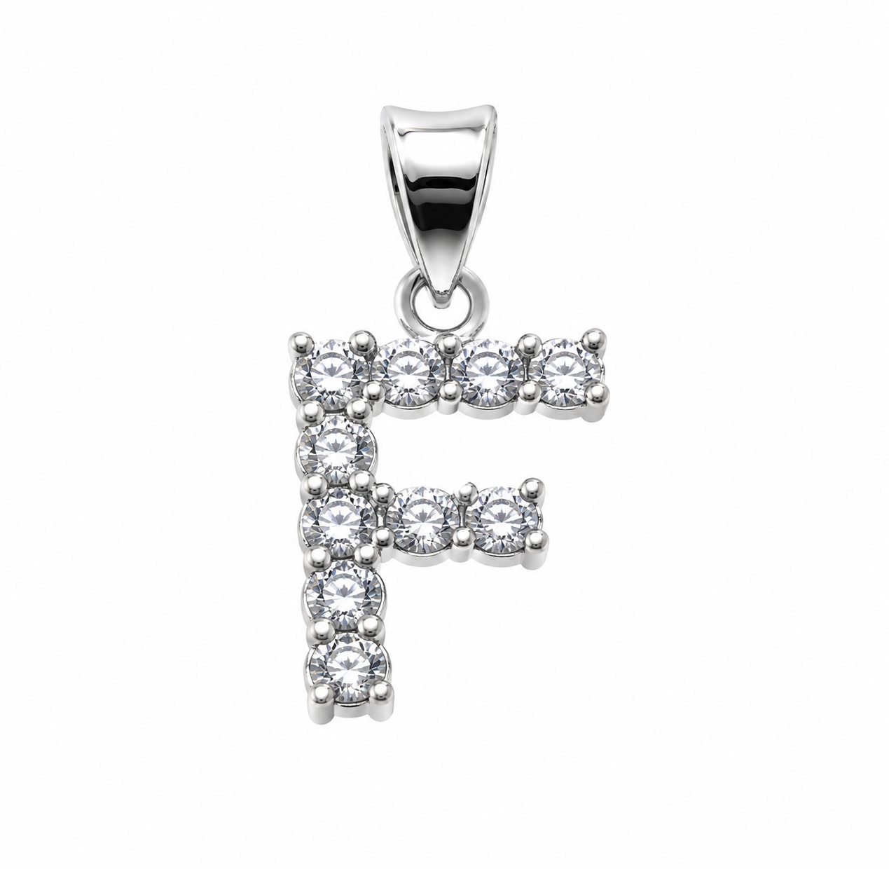 Rhodium Plated 925 Sterling Silver CZ Initial Charm Pendant-SPP00100