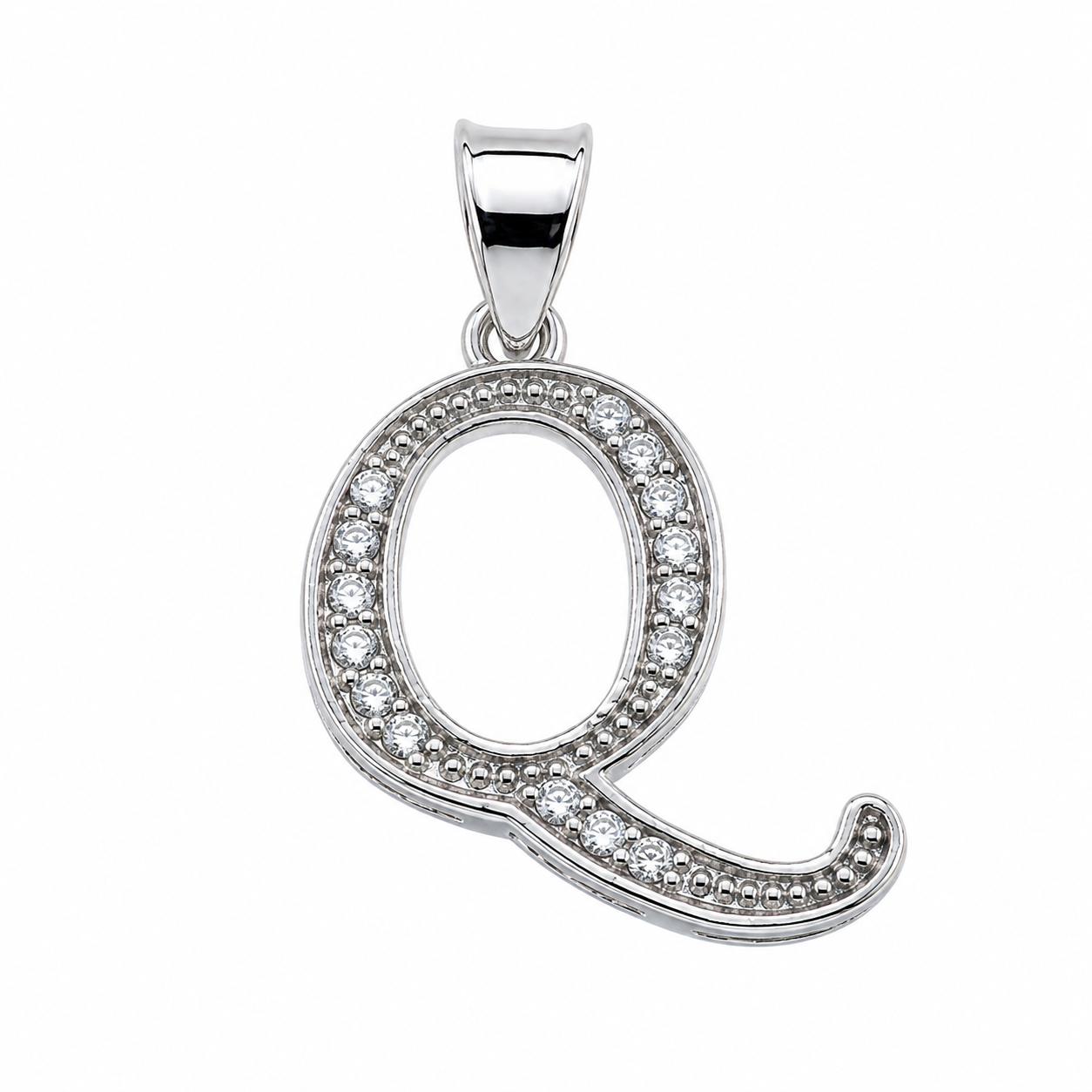 Rhodium Plated 925 Sterling Silver Cursive CZ Initial Charm Pendant-SPP00101