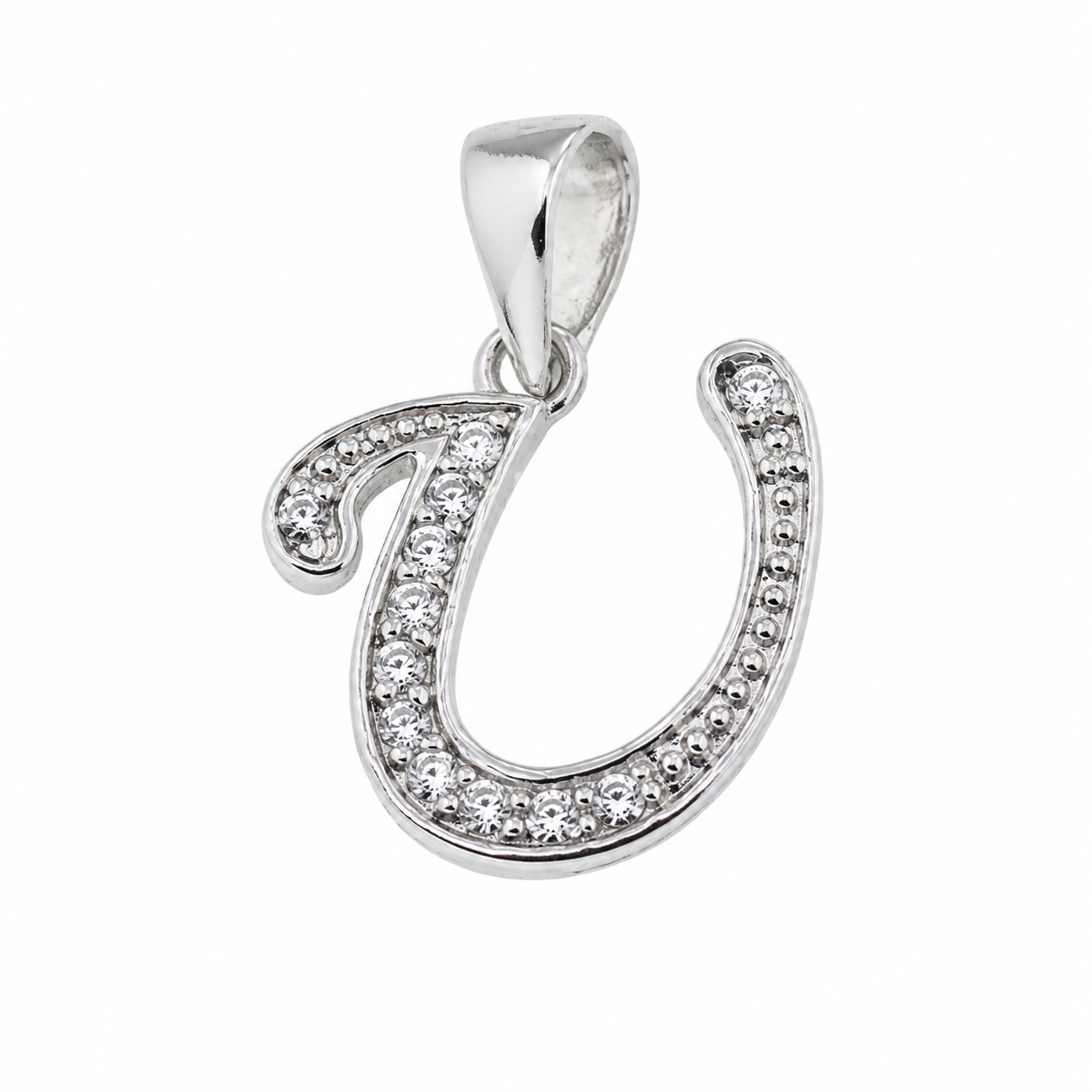 Rhodium Plated 925 Sterling Silver Cursive CZ Initial Charm Pendant-SPP00101