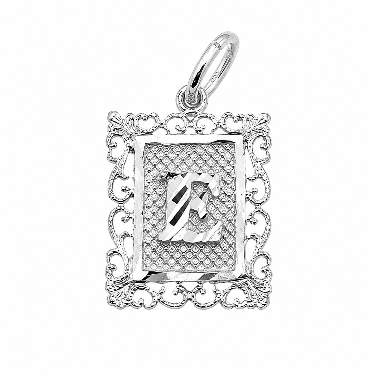 925 Sterling Silver DC Framed Initial Charm Pendant -SPP00103