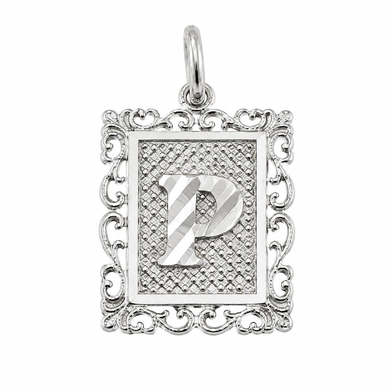 925 Sterling Silver DC Framed Initial Charm Pendant -SPP00103