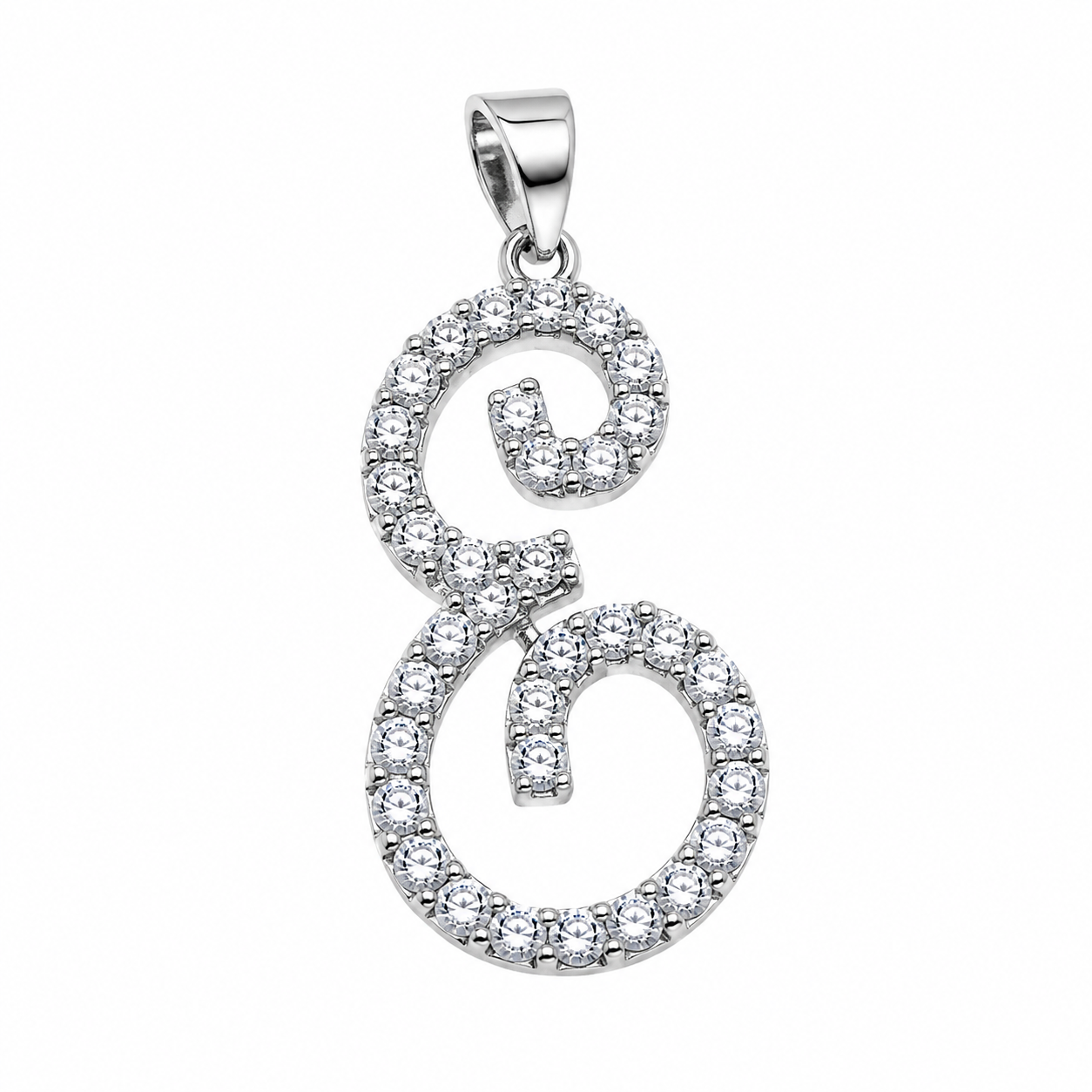 Rhodium Plated 925 Sterling Silver Cursive CZ Initial Charm Pendant -SPP00104