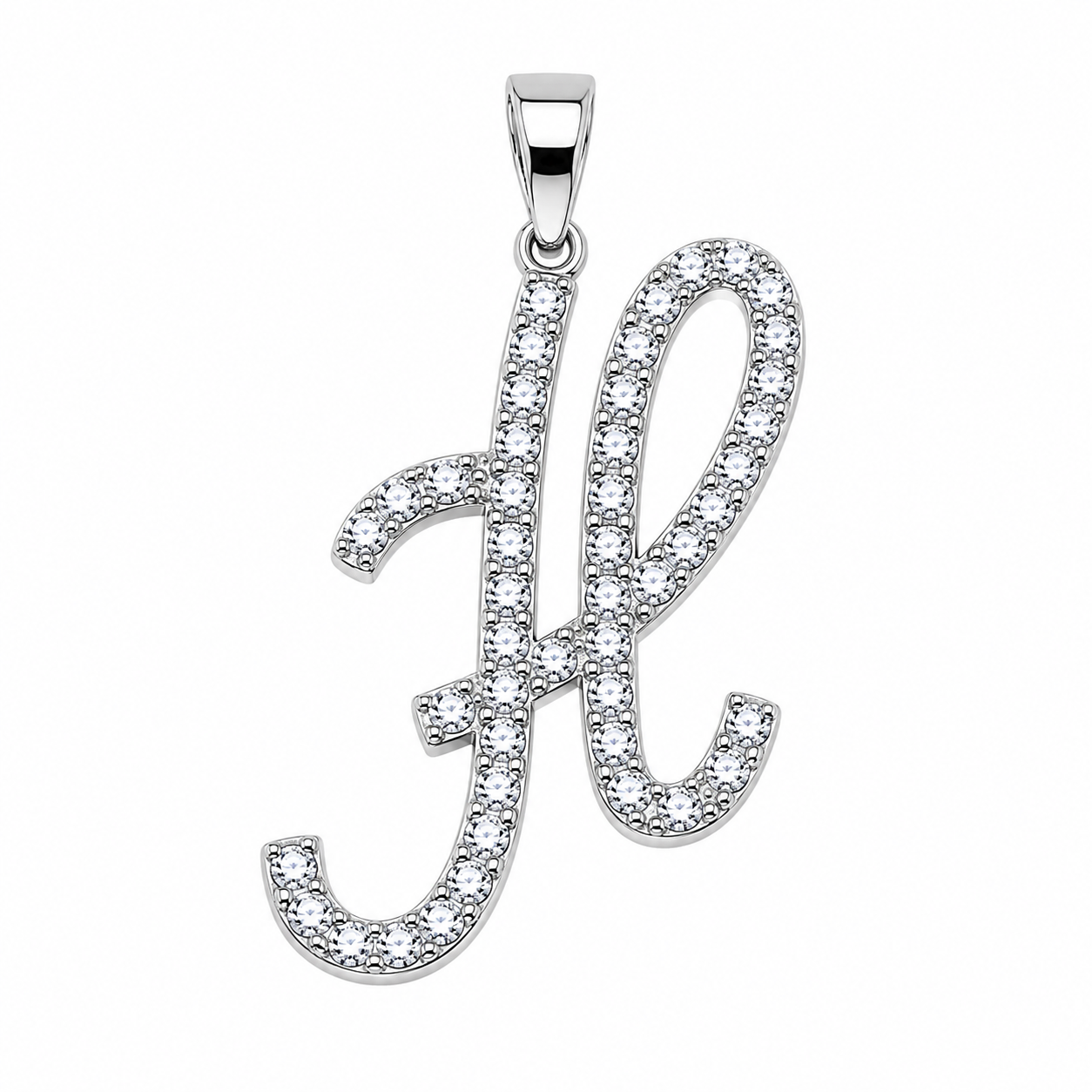 Rhodium Plated 925 Sterling Silver Cursive CZ Initial Charm Pendant -SPP00104