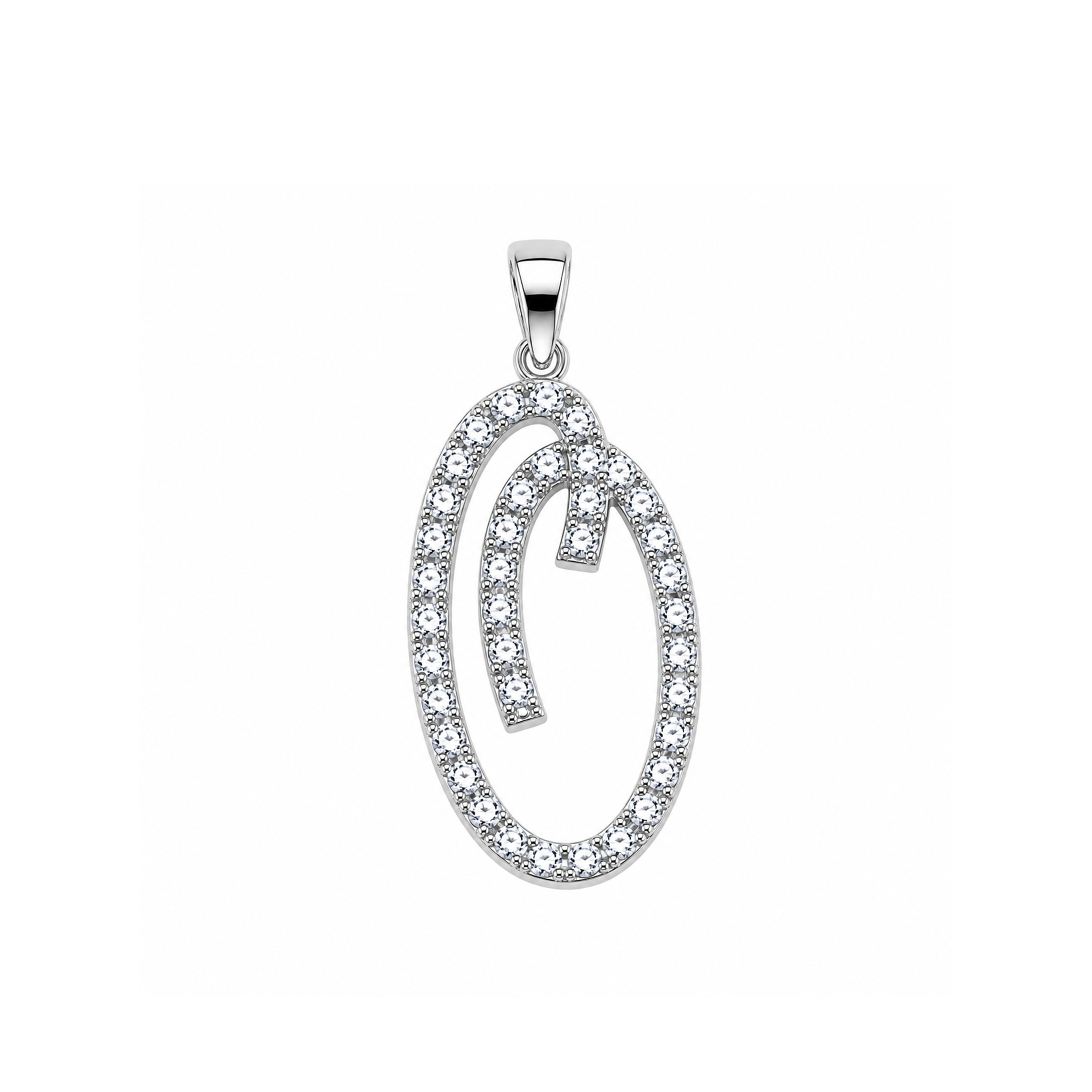 Rhodium Plated 925 Sterling Silver Cursive CZ Initial Charm Pendant -SPP00104