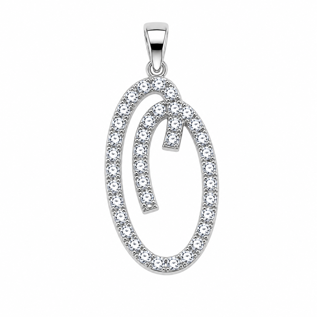 Rhodium Plated 925 Sterling Silver Cursive CZ Initial Charm Pendant -SPP00104