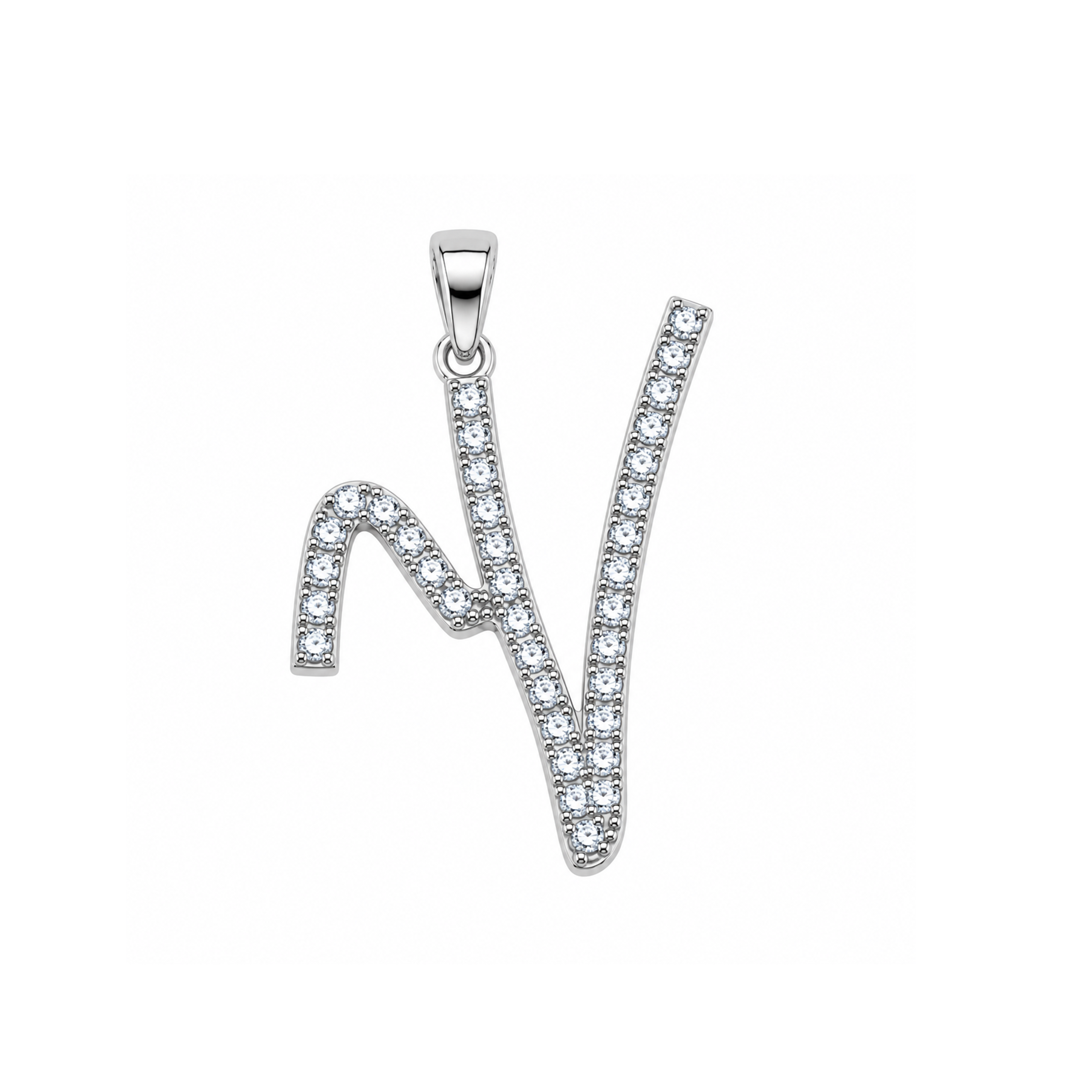 Rhodium Plated 925 Sterling Silver Cursive CZ Initial Charm Pendant -SPP00104