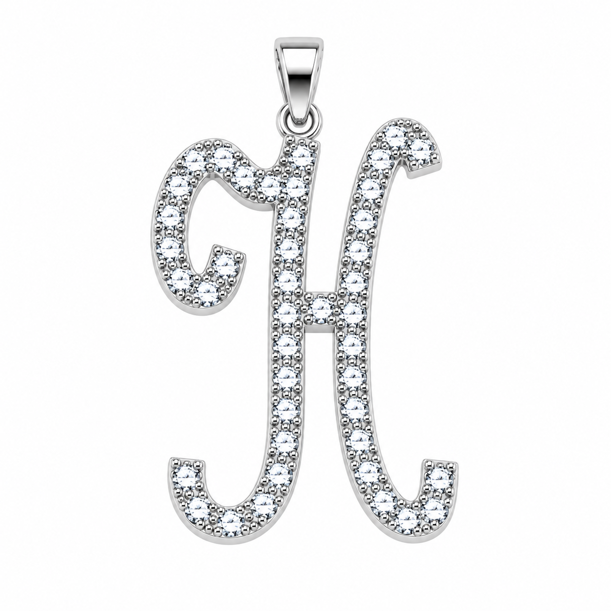 Rhodium Plated 925 Sterling Silver Cursive CZ Initial Charm Pendant -SPP00105