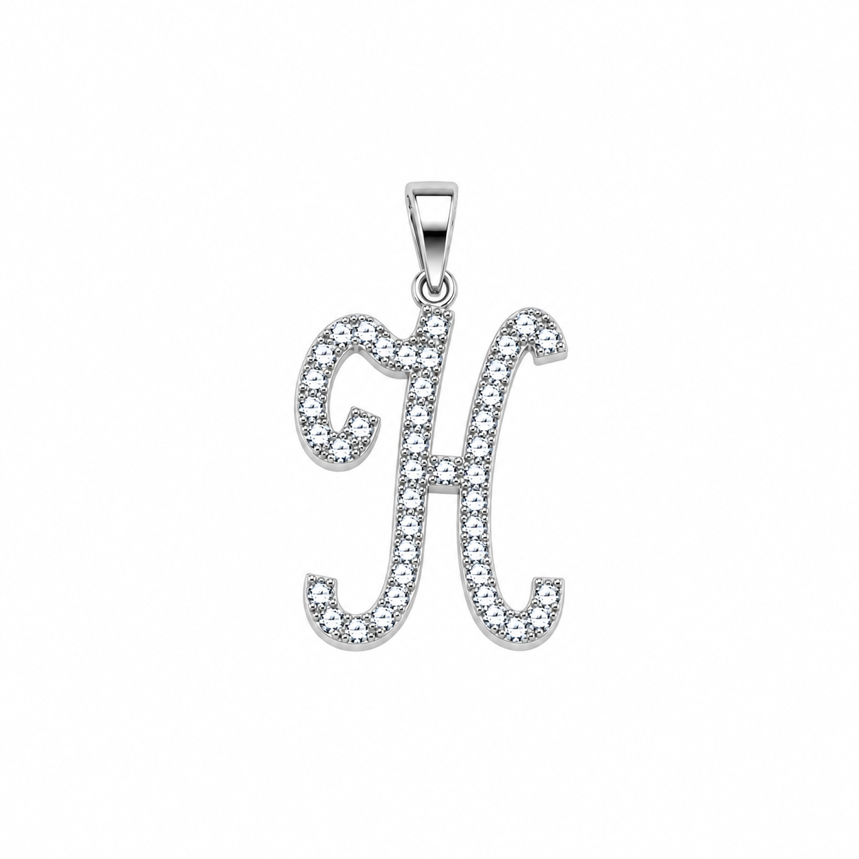 Rhodium Plated 925 Sterling Silver Cursive CZ Initial Charm Pendant -SPP00105