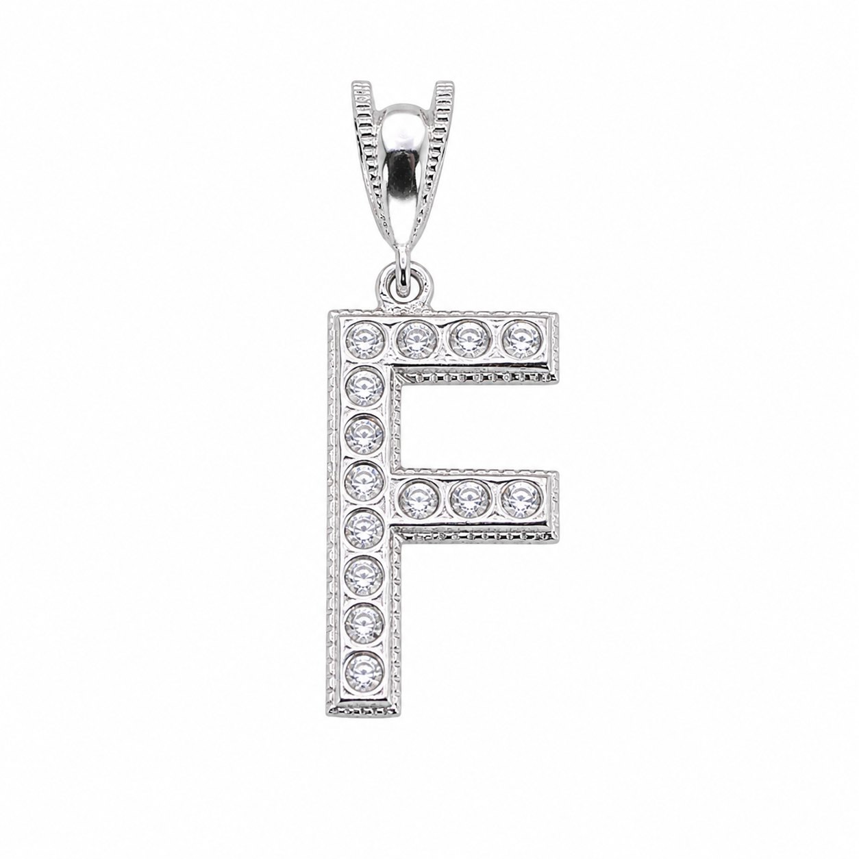Rhodium Plated 925 Sterling Silver Cursive CZ Initial Charm Pendant-SPP00106