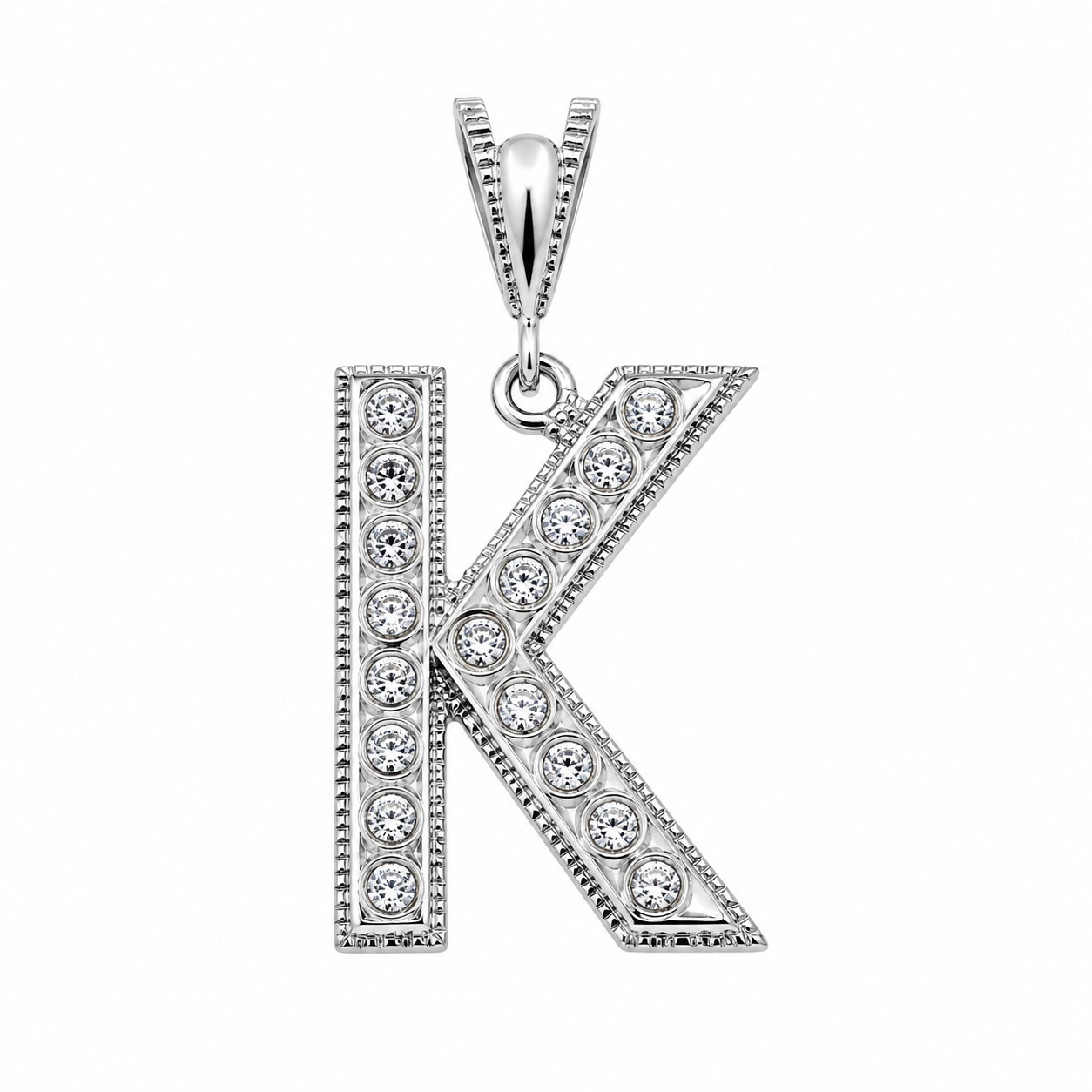 Rhodium Plated 925 Sterling Silver Cursive CZ Initial Charm Pendant-SPP00106