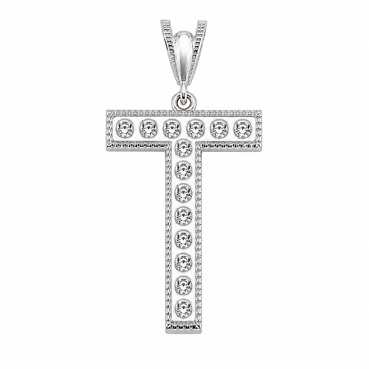 Rhodium Plated 925 Sterling Silver Cursive CZ Initial Charm Pendant-SPP00106