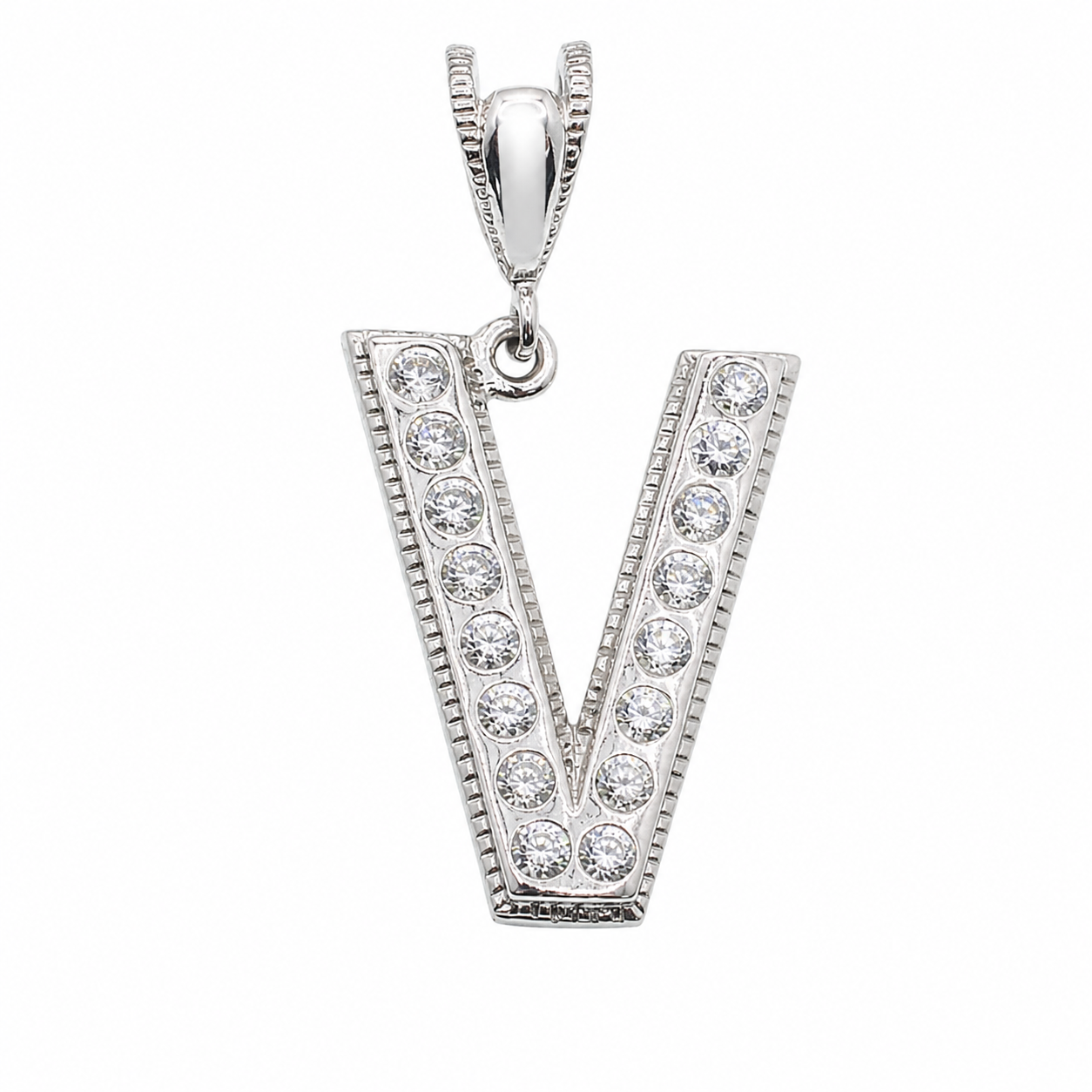Rhodium Plated 925 Sterling Silver Cursive CZ Initial Charm Pendant-SPP00106