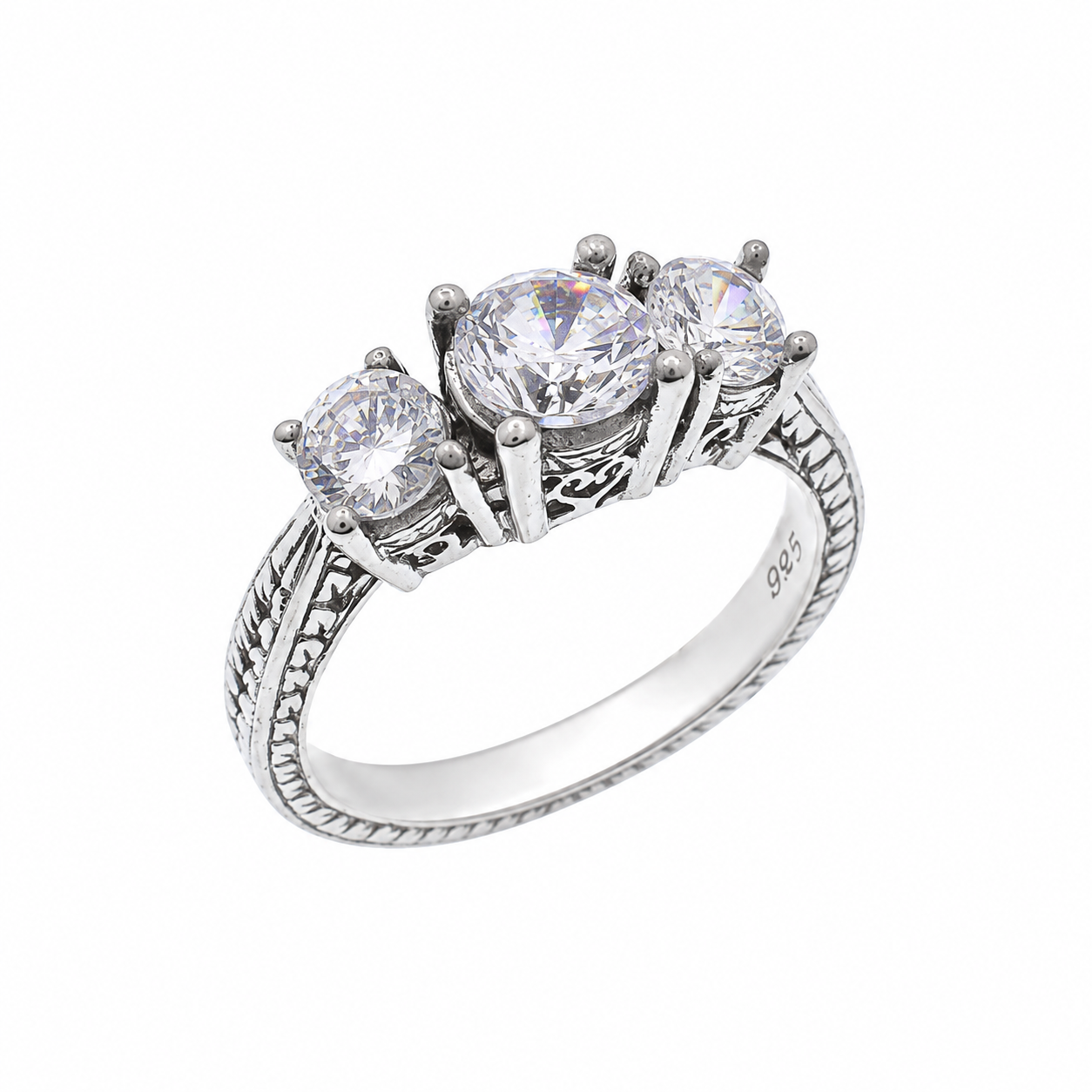 Final Price-Rhodium Plated 925 Sterling Silver Past, Present and Future CZ Bridal Engagement Ring - SPR00022