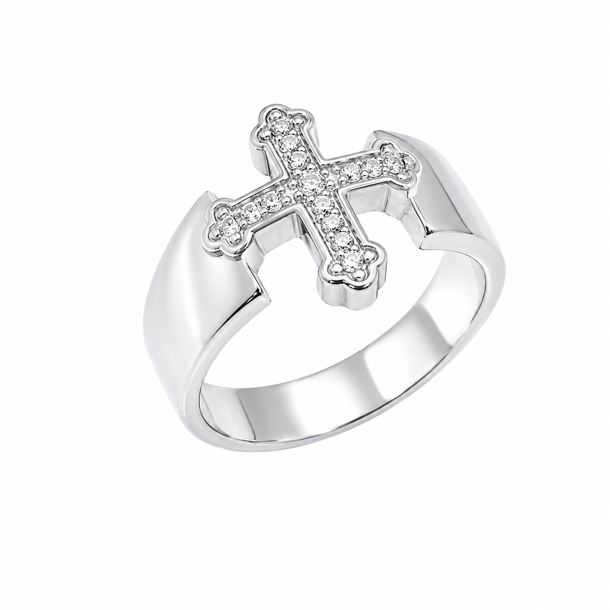 Final Price-Rhodium Plated 925 Sterling Silver Unisex CZ Cross Ring- SPR00027