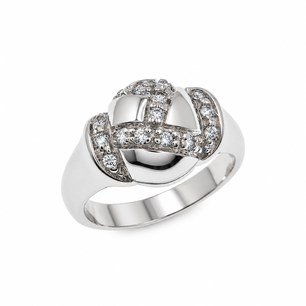 Final Price- Rhodium Plated 925 Sterling Silver CZ Wrap Dome Ring- SPR00029