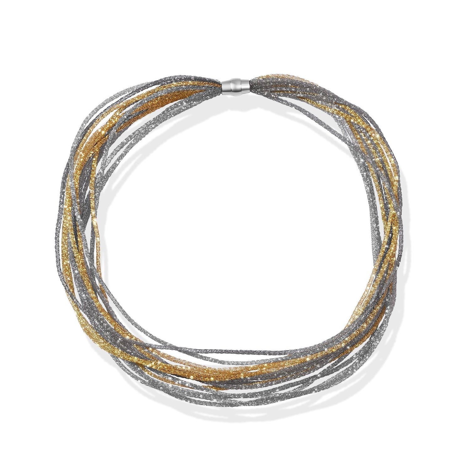 Gold, Black & Rhodium Plated 925 Sterling Silver Multi Strand Mesh Earring and Necklace Set - SPS00103