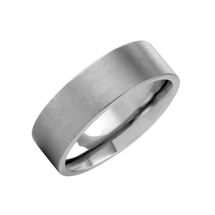 Rhodium Plated Stainless Steel 7mm Flat Plain Ring- SRB0016