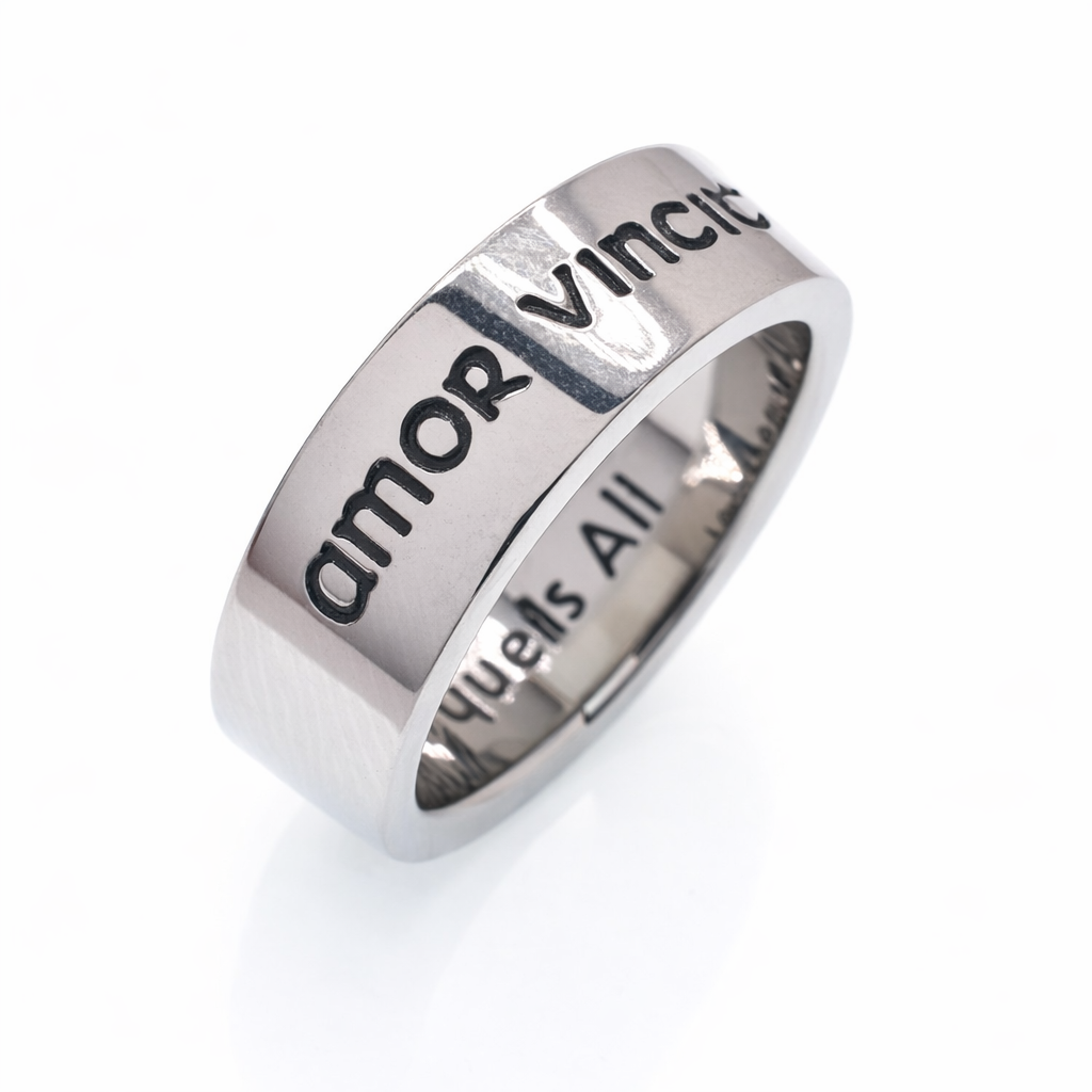 Rhodium Plated Stainless Steel Loves Conquers All Ring- SRB067