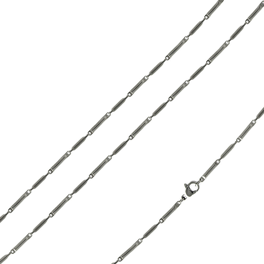 Rhodium Plated Stainless Steel 2 MM Bullet Link Chain Necklace - SSC016