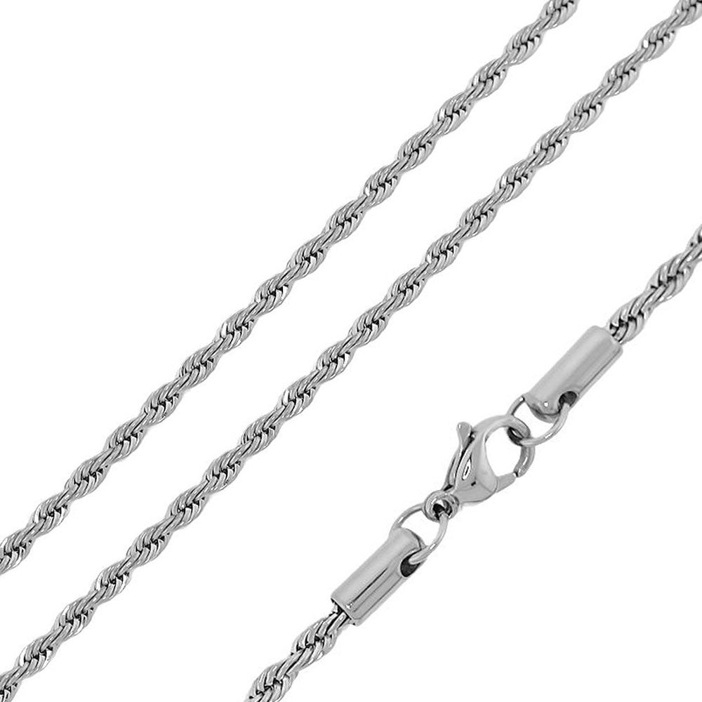 Rhodium Plated Stainless Steel 3 MM Rope Link Chain Necklace - SSC040