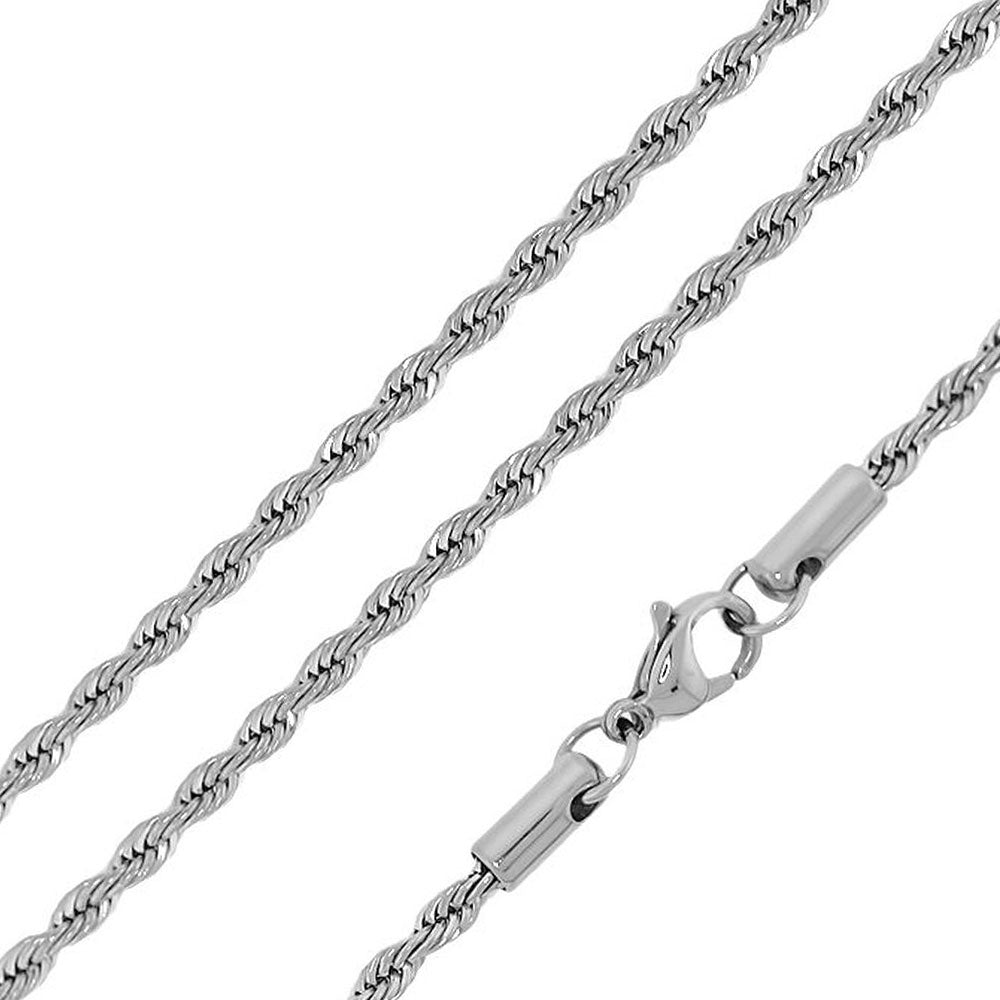 Rhodium Plated Stainless Steel 4 MM Rope Link Chain Necklace - SSC041