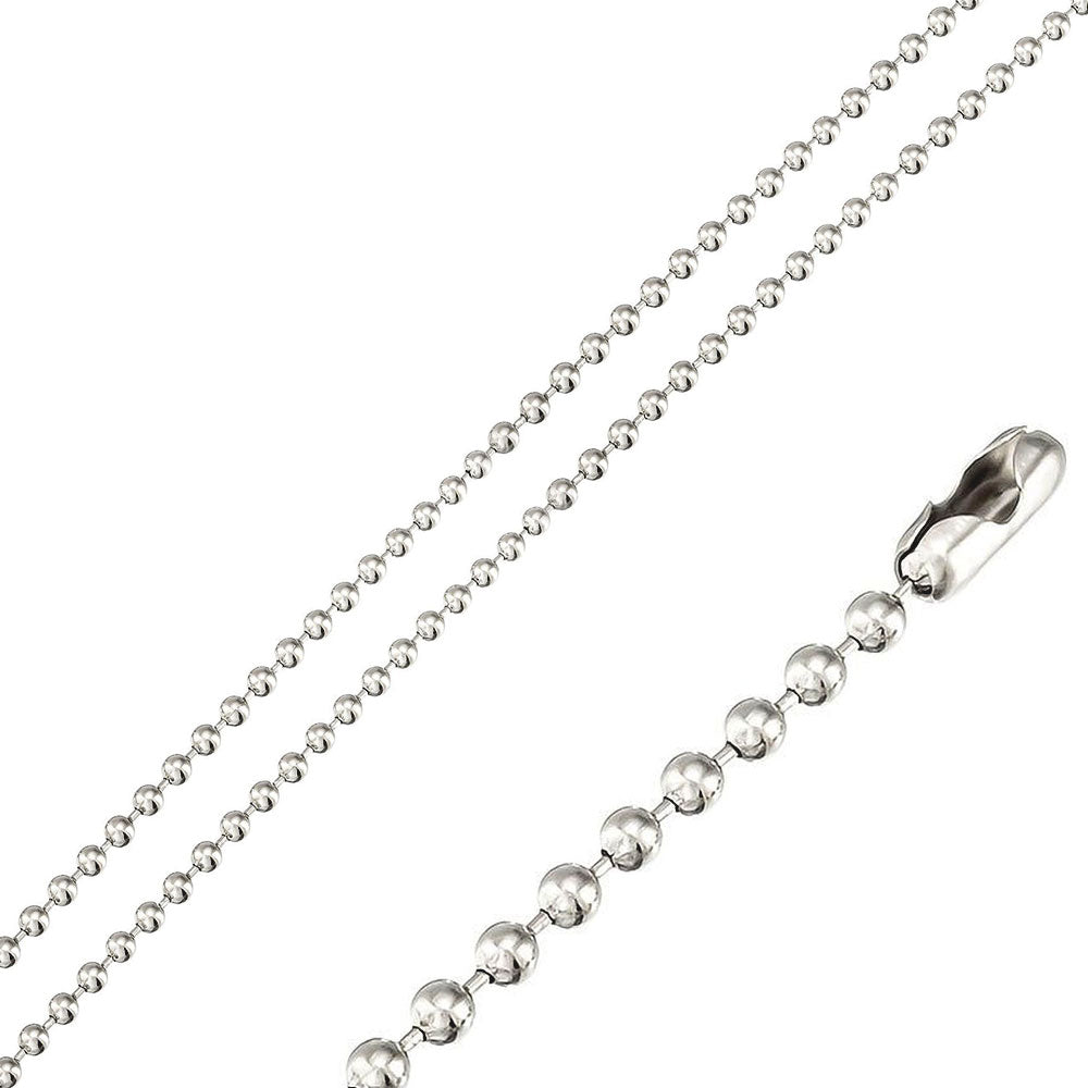 Rhodium Plated Stainless Steel 1.5 MM Bead Link Chain Necklace - SSC050